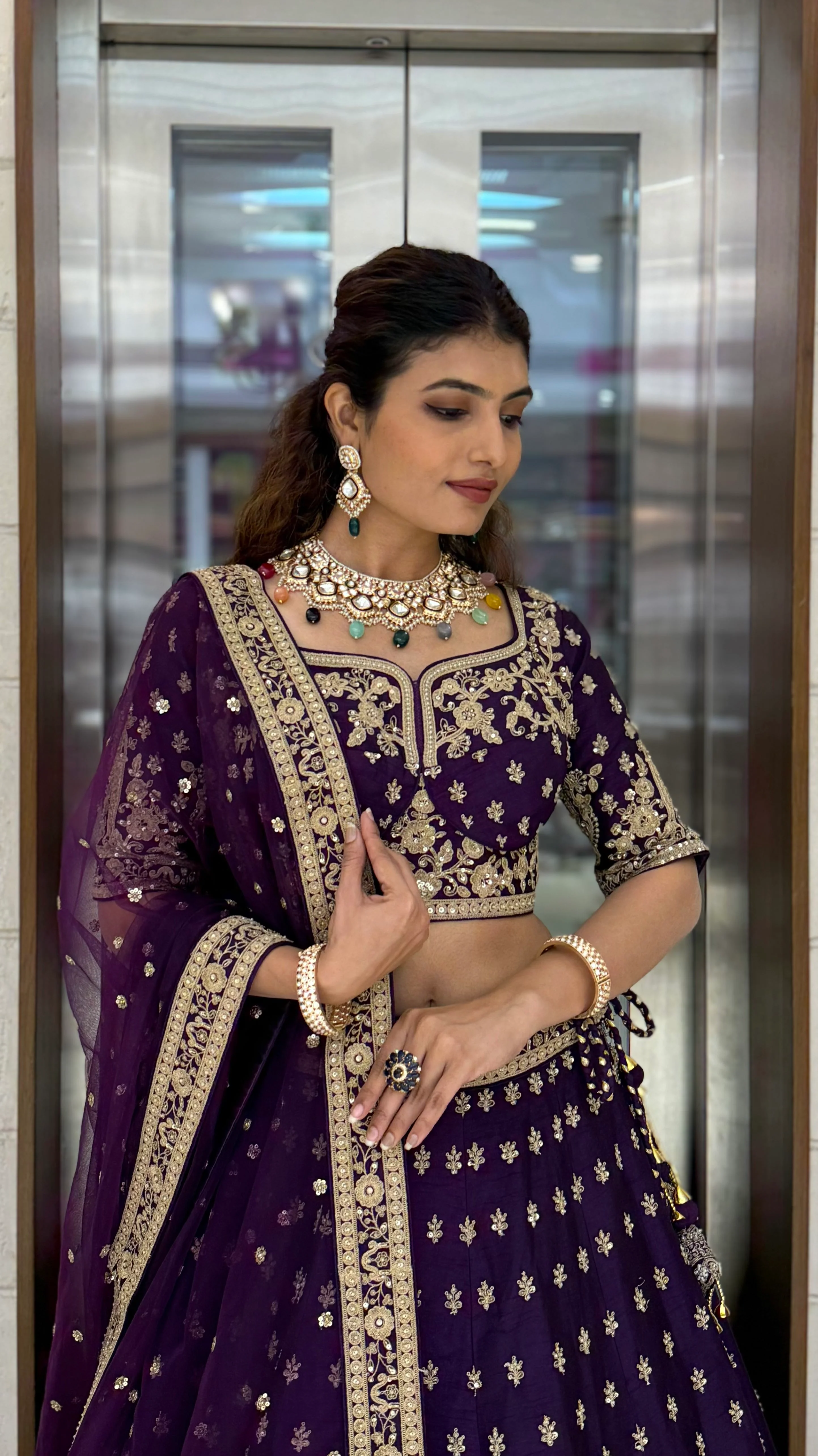 Royal Purple Velvet Bridal Lehenga with Heavy Zardozi & Dori Embroidery - Image 6