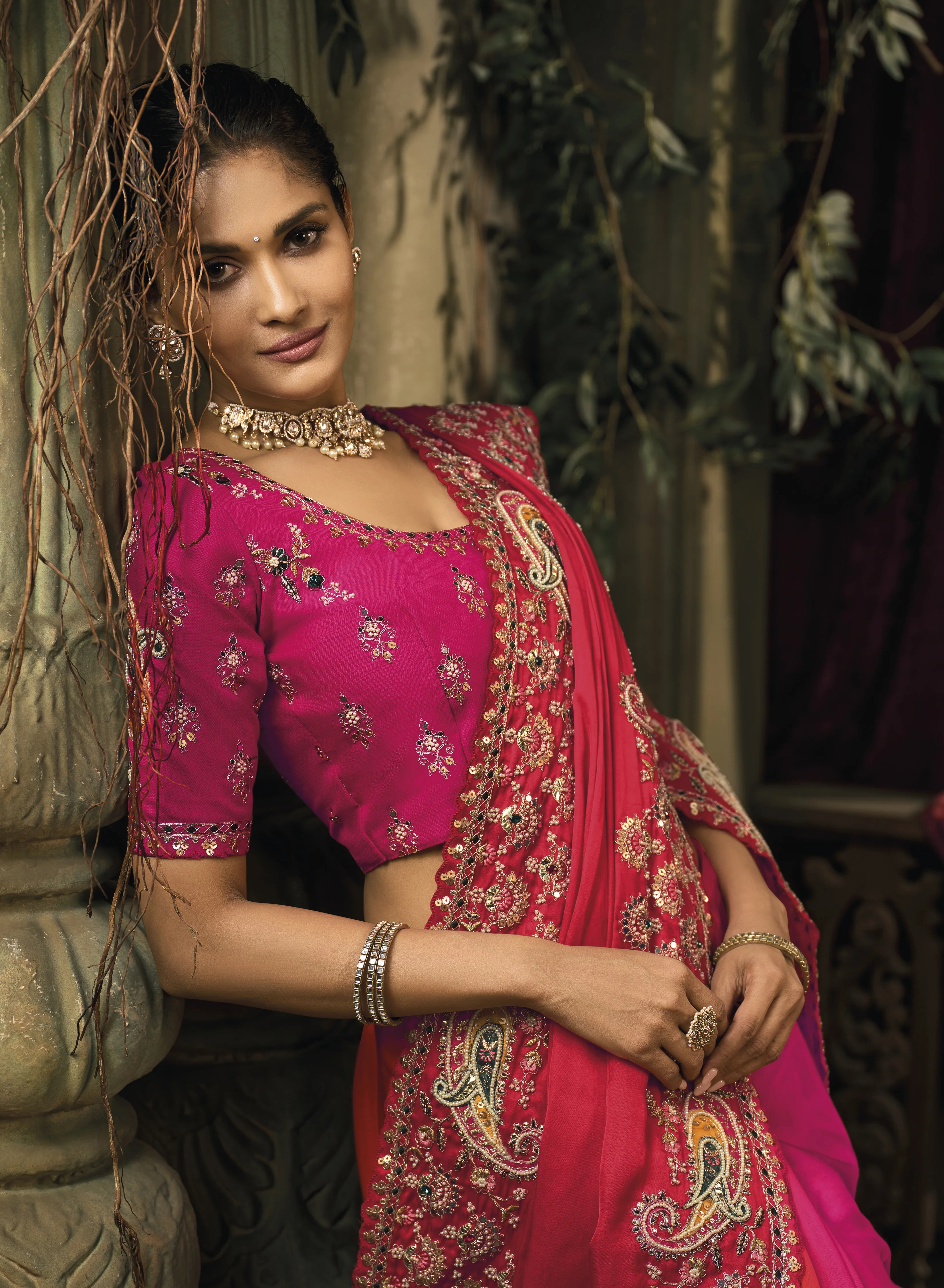 Royal Rani Pink Silk Saree with Heavy Zari Embroidery Border - Image 2