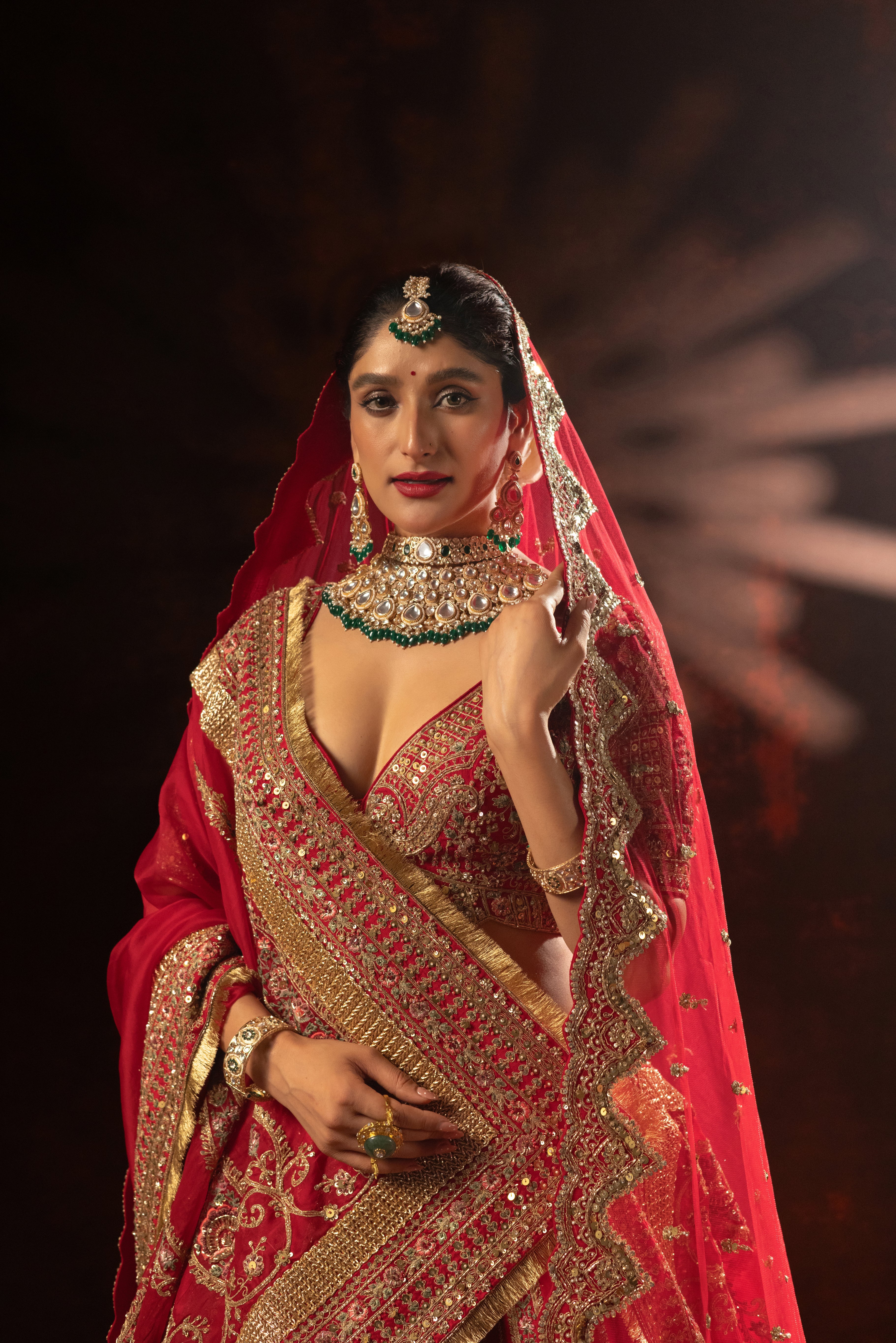 Royal Red Designer Bridal Lehenga with Heavy Zari Embroidery - Image 3