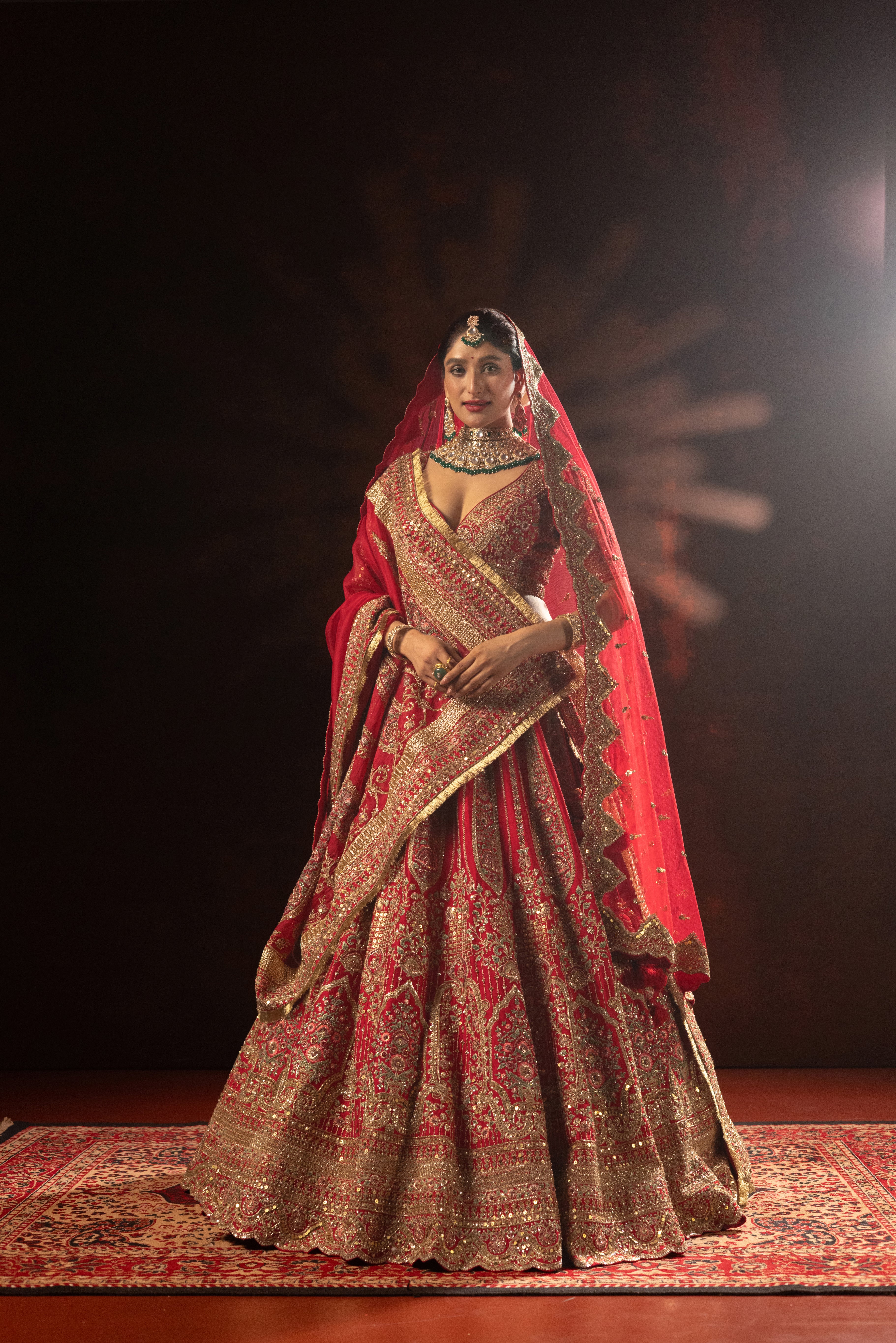 Royal Red Designer Bridal Lehenga with Heavy Zari Embroidery - Image 4