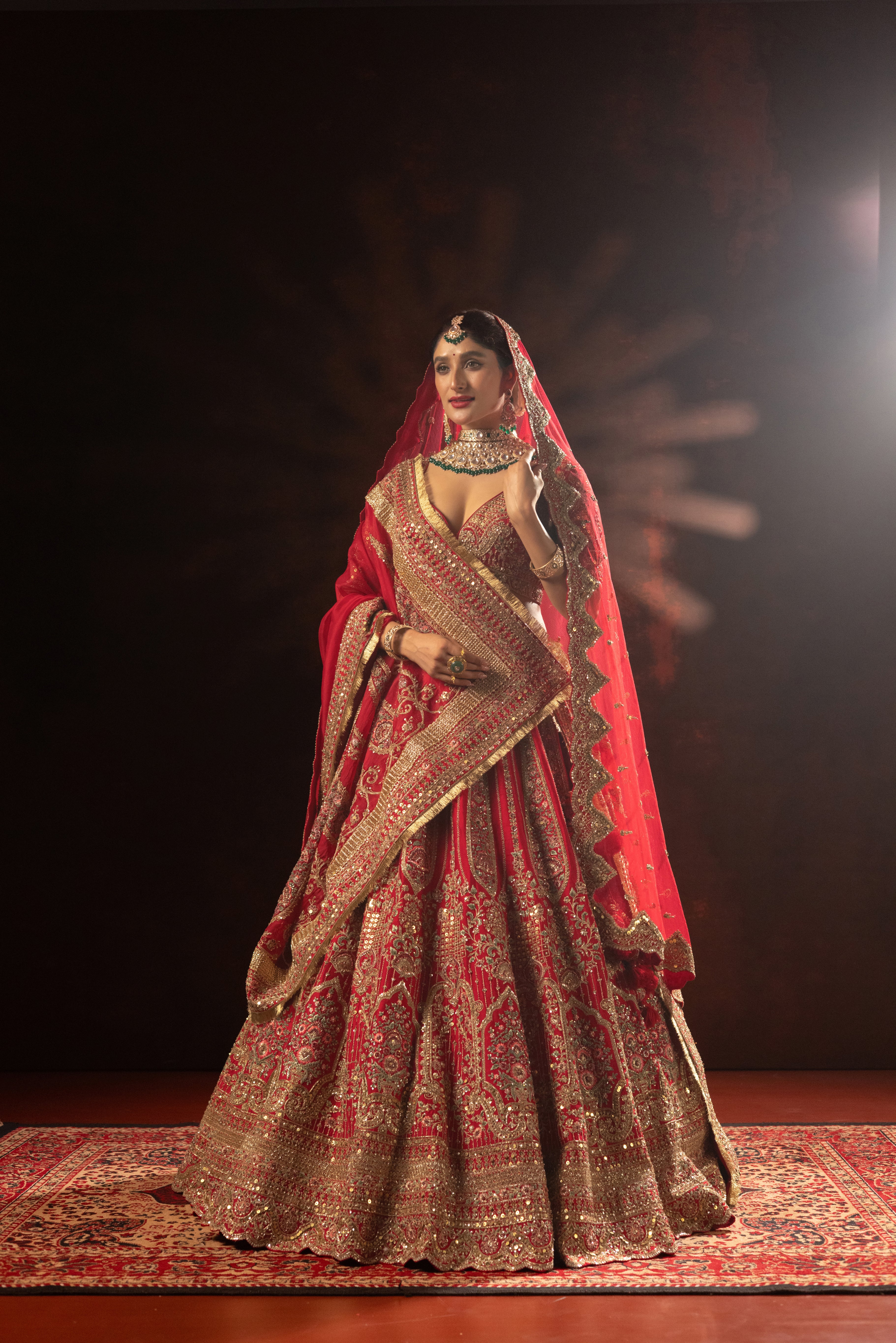 Royal Red Designer Bridal Lehenga with Heavy Zari Embroidery - Image 5