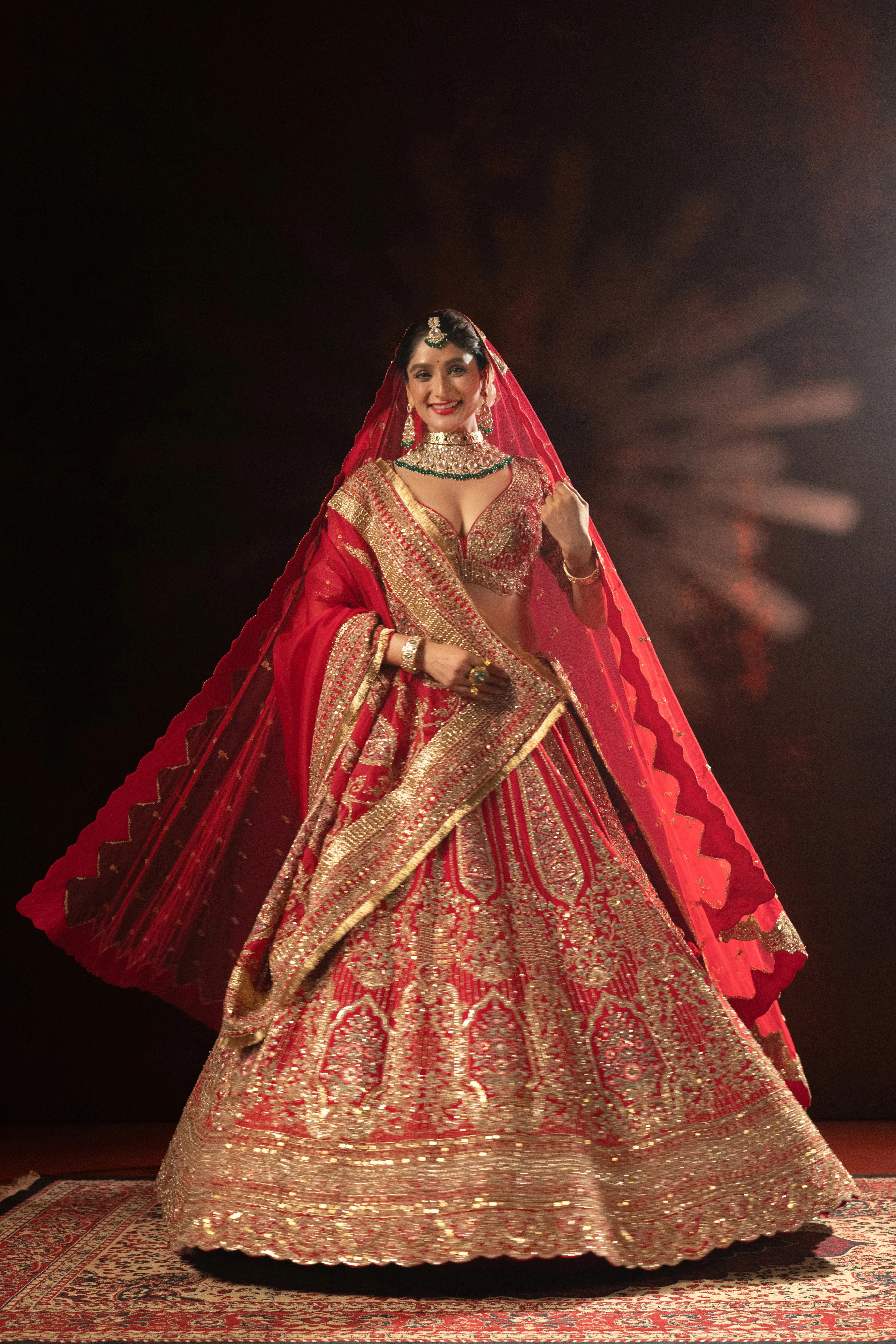 Royal Red Designer Bridal Lehenga with Heavy Zari Embroidery - Image 6