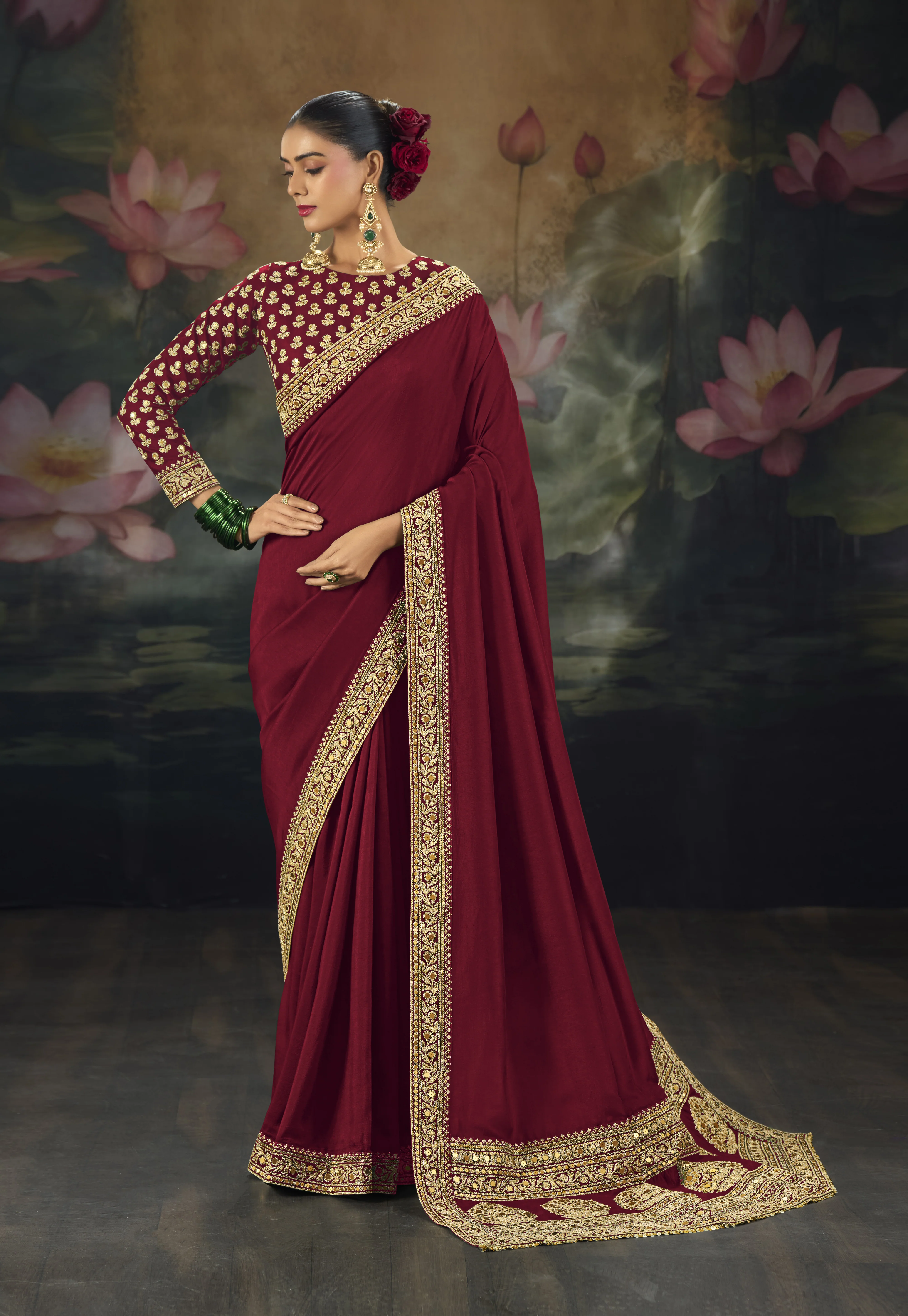 Royal Saree with Intricate Gold Embroidery & Designer Blouse - Image 2