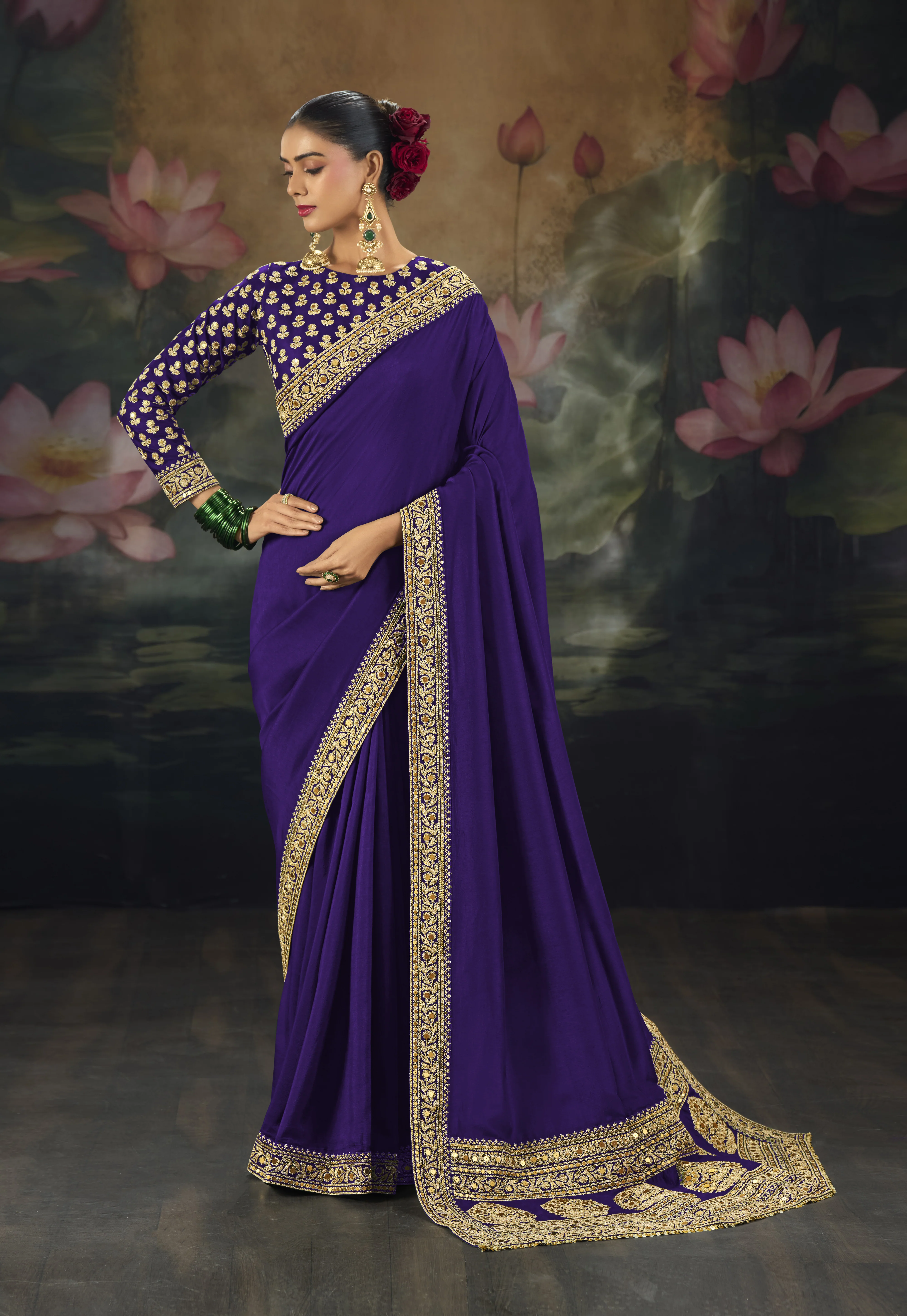Royal Saree with Intricate Gold Embroidery & Designer Blouse - Image 4