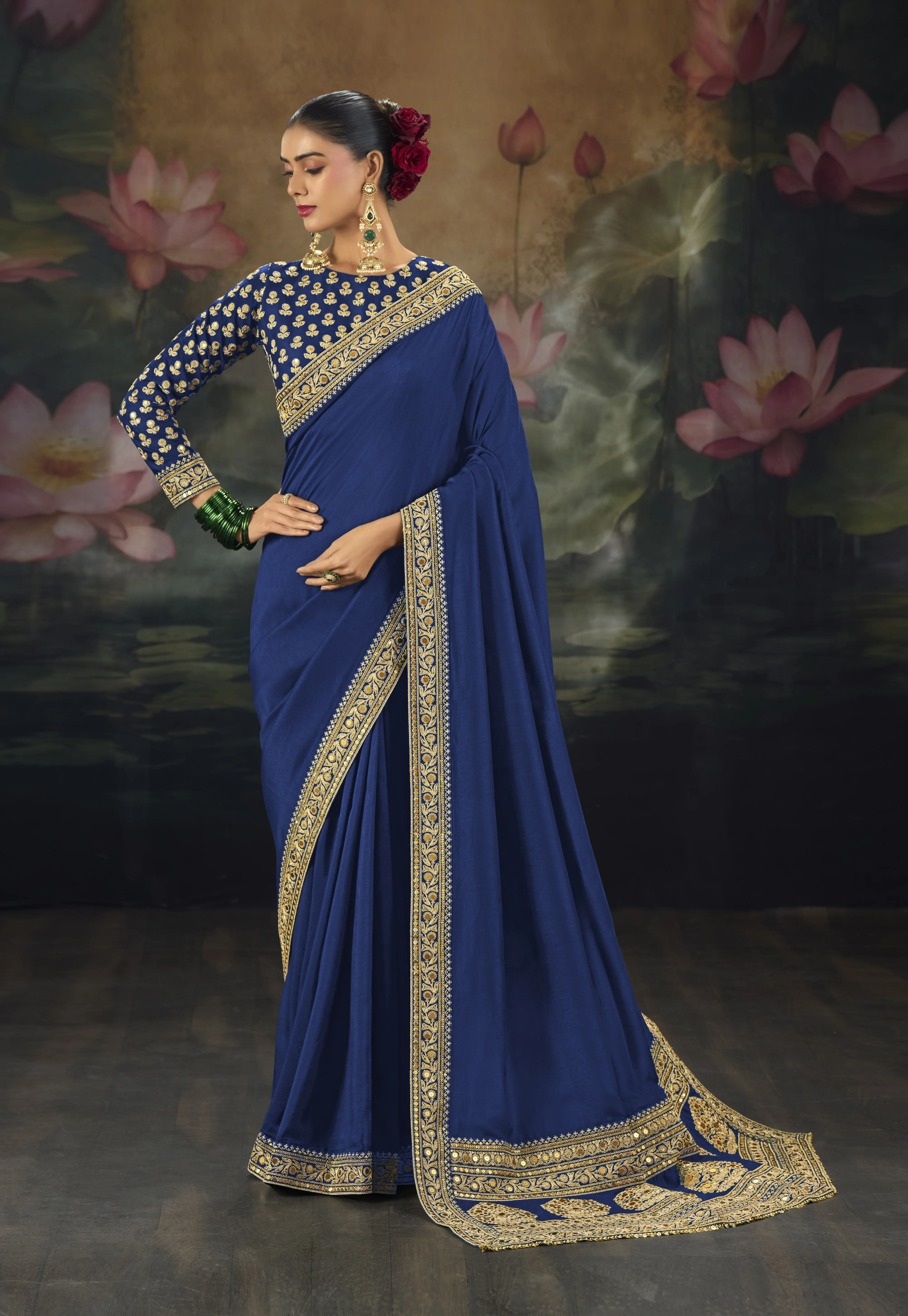 Royal Saree with Intricate Gold Embroidery & Designer Blouse - Image 5