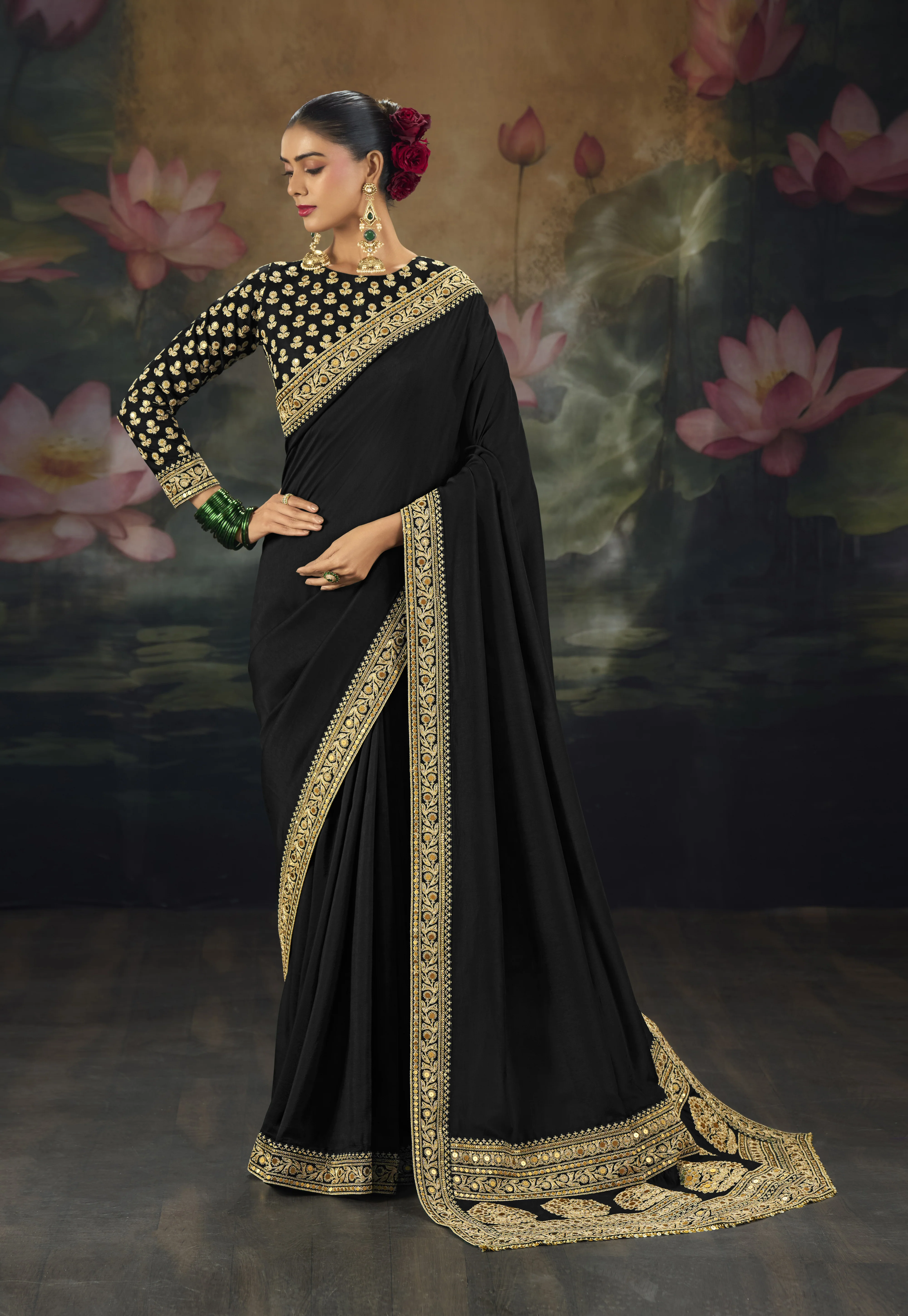 Royal Saree with Intricate Gold Embroidery & Designer Blouse - Image 6