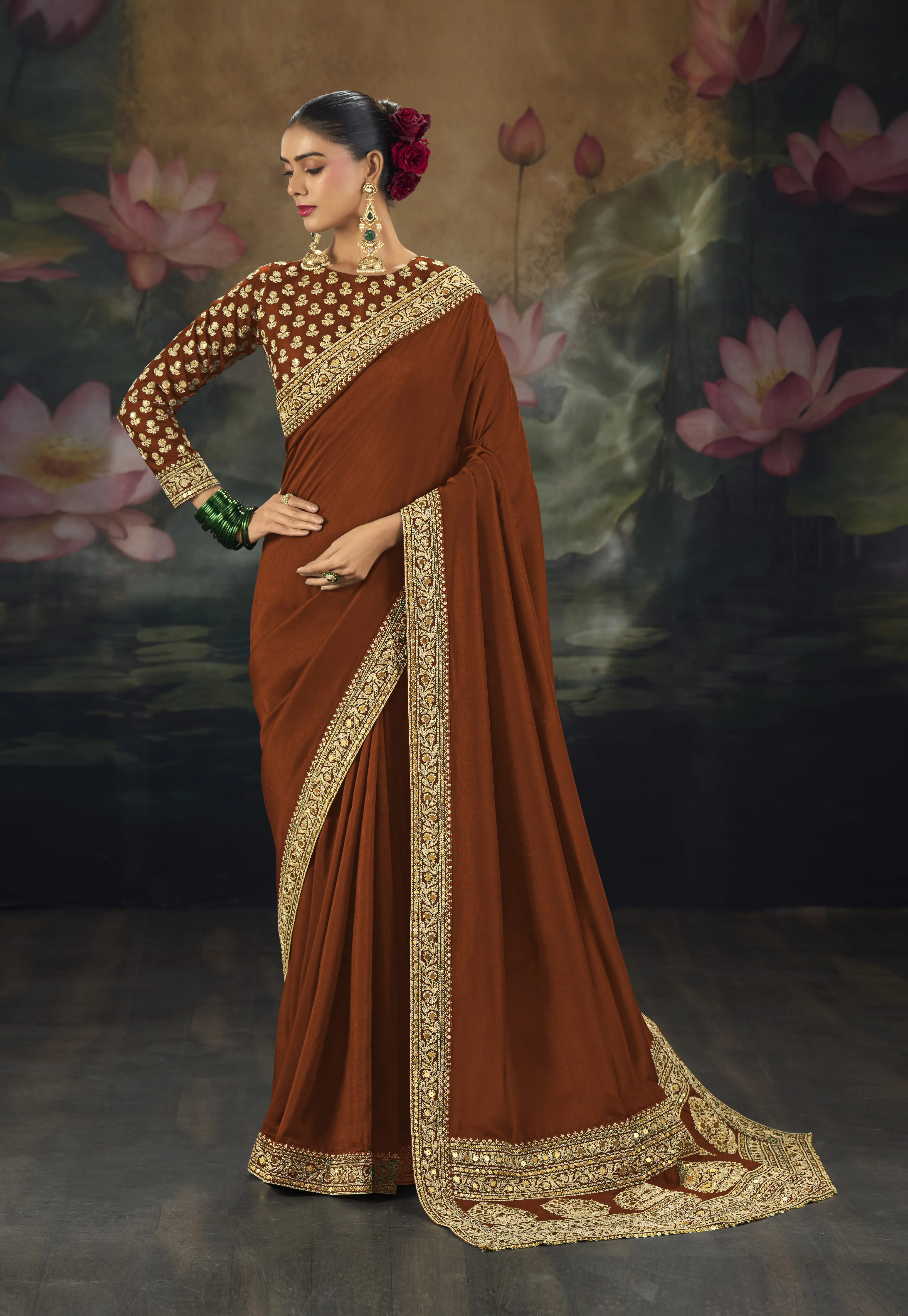 Royal Saree with Intricate Gold Embroidery & Designer Blouse - Image 7