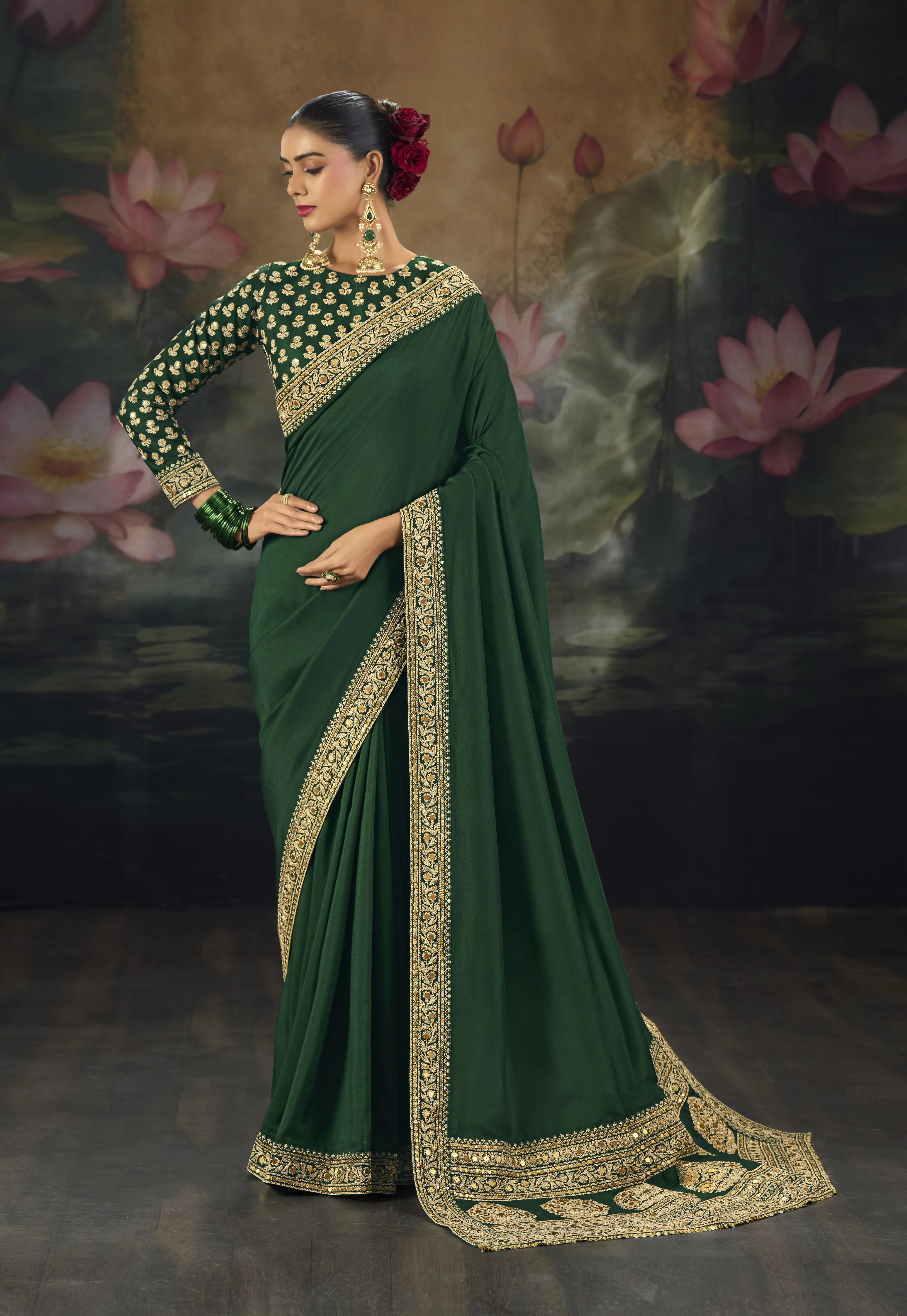 Royal Saree with Intricate Gold Embroidery & Designer Blouse - Image 8
