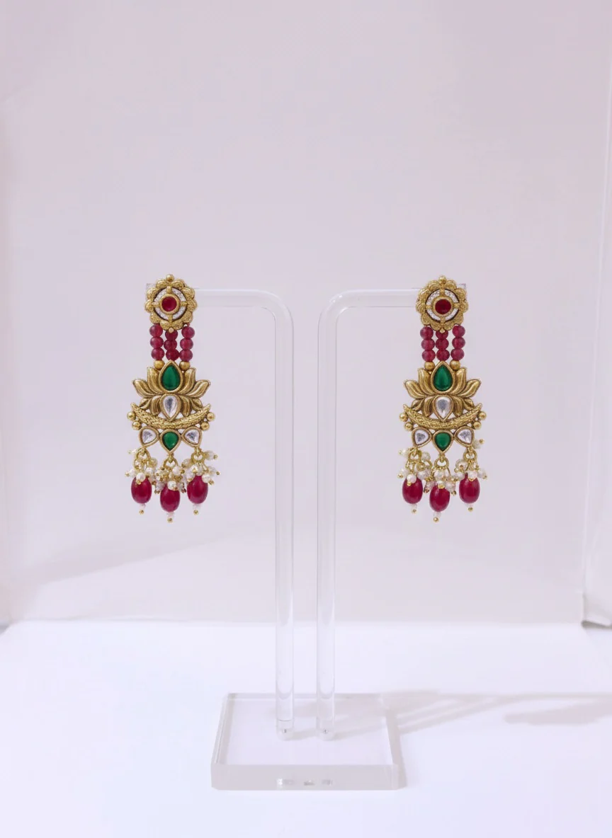 Royal Temple Necklace Set with Ruby Beads & Kundan Embellishments - Image 2