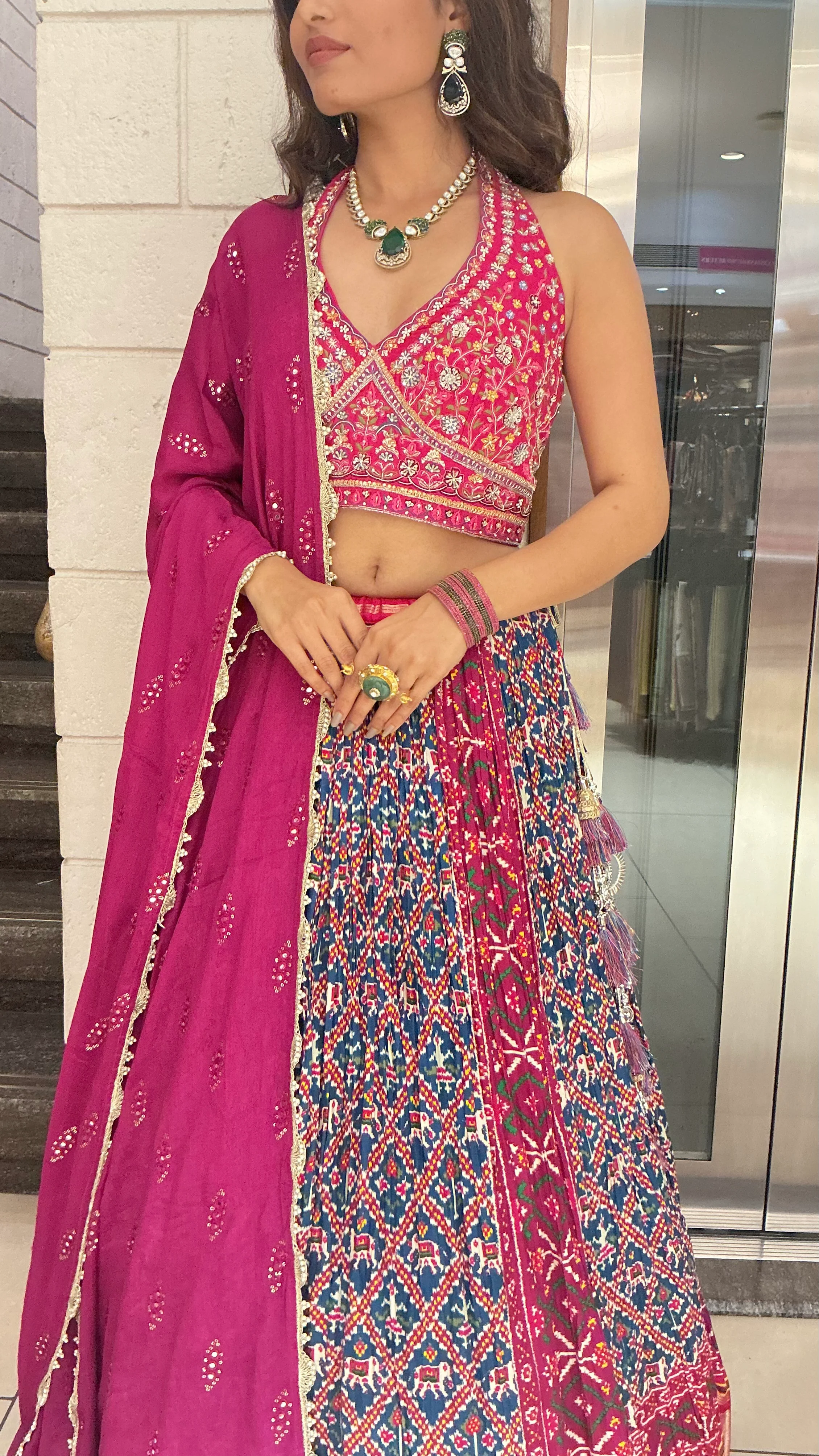 Royal Wine Embroidered Blouse with Heritage Print Lehenga & Dupatta Set - Image 2