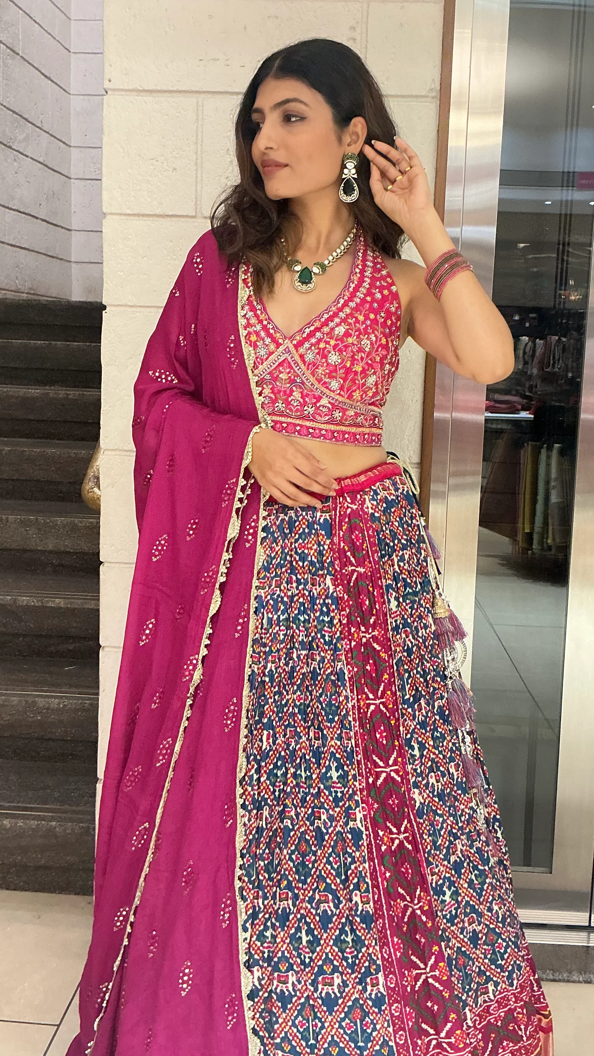 Royal Wine Embroidered Blouse with Heritage Print Lehenga & Dupatta Set - Image 5