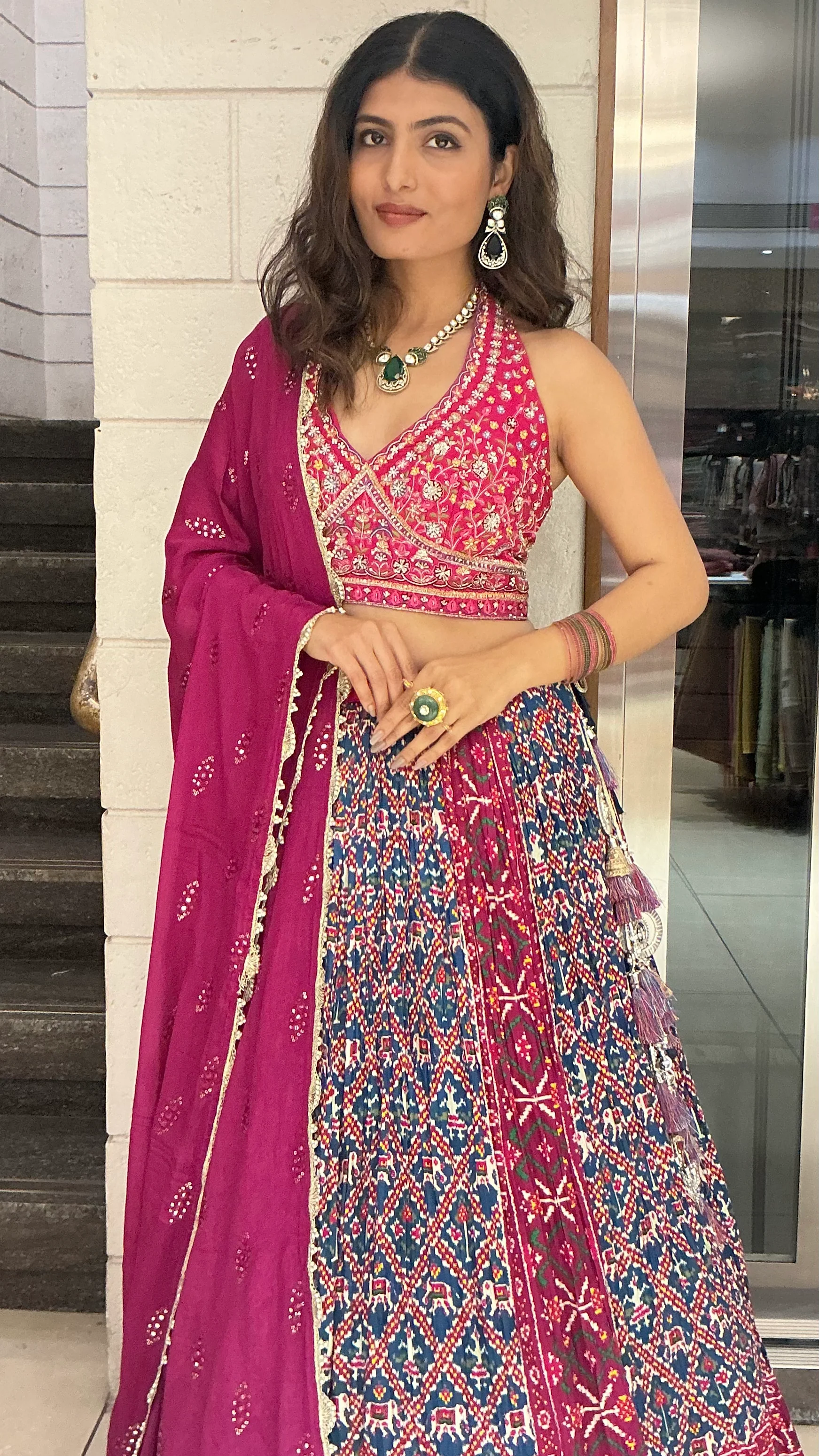 Royal Wine Embroidered Blouse with Heritage Print Lehenga & Dupatta Set - Image 6