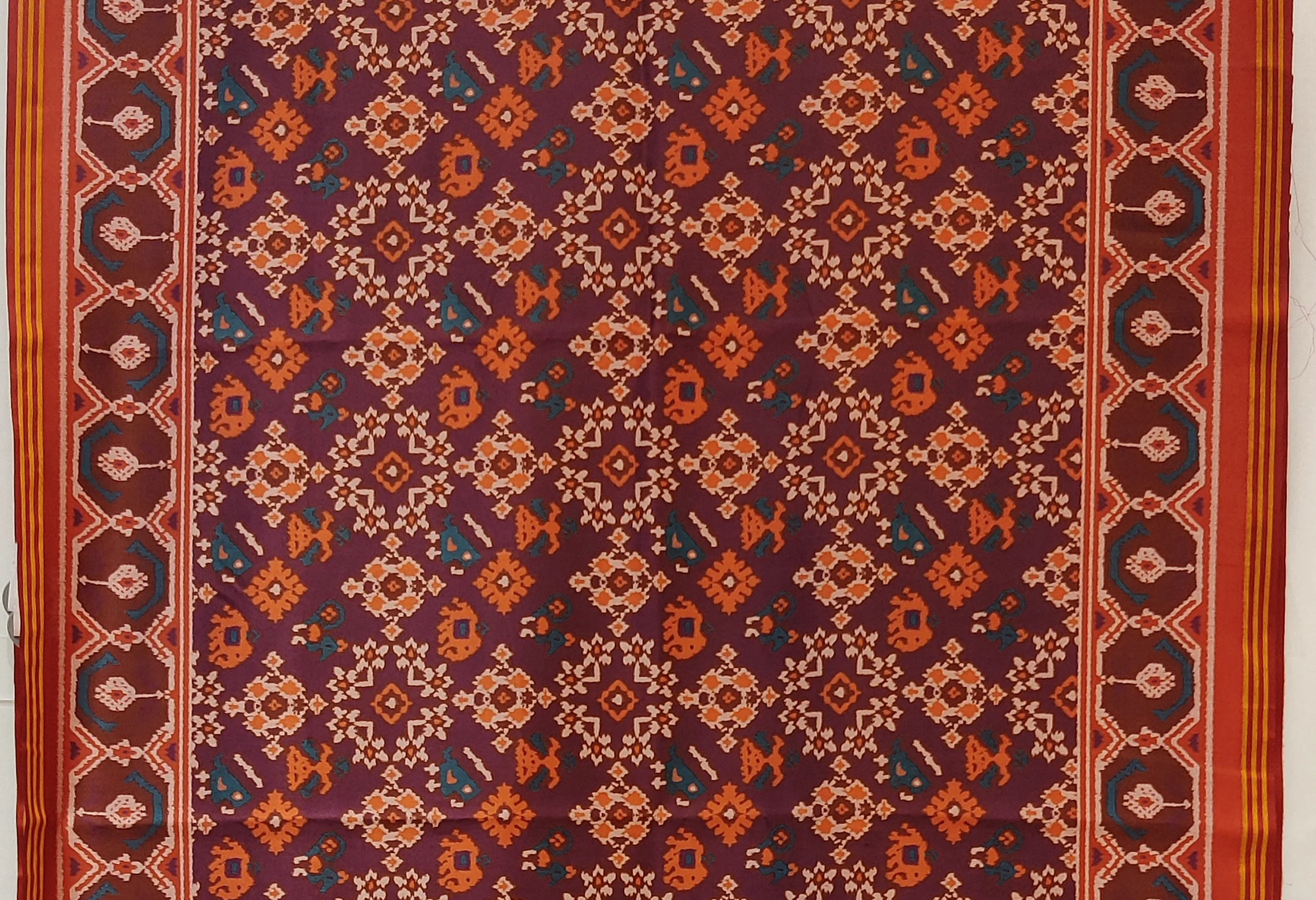 Royal Wine & Rust Patola Inspired Silk Blend Saree with Traditional Gujarati Motifs P67 - Image 2