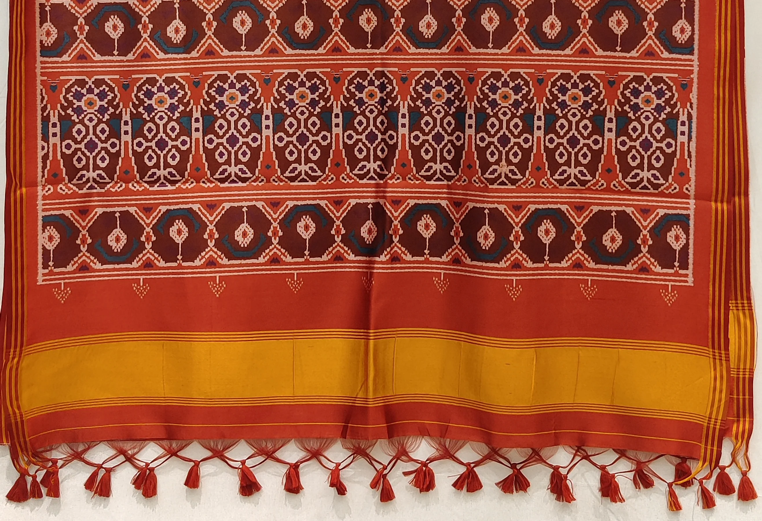 Royal Wine & Rust Patola Inspired Silk Blend Saree with Traditional Gujarati Motifs P67 - Image 3