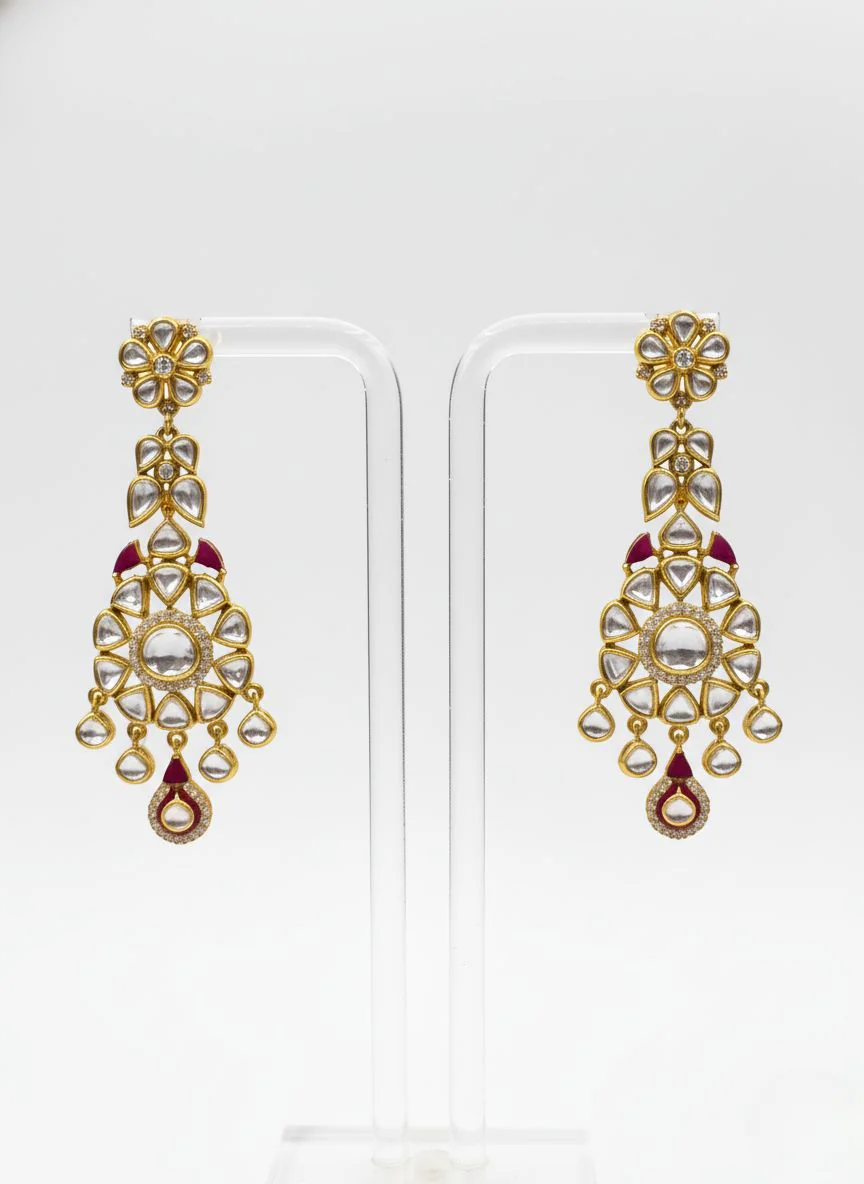 Ruby Red & Gold Kundan Choker Necklace Set with Matching Chandbali Earrings - Image 2