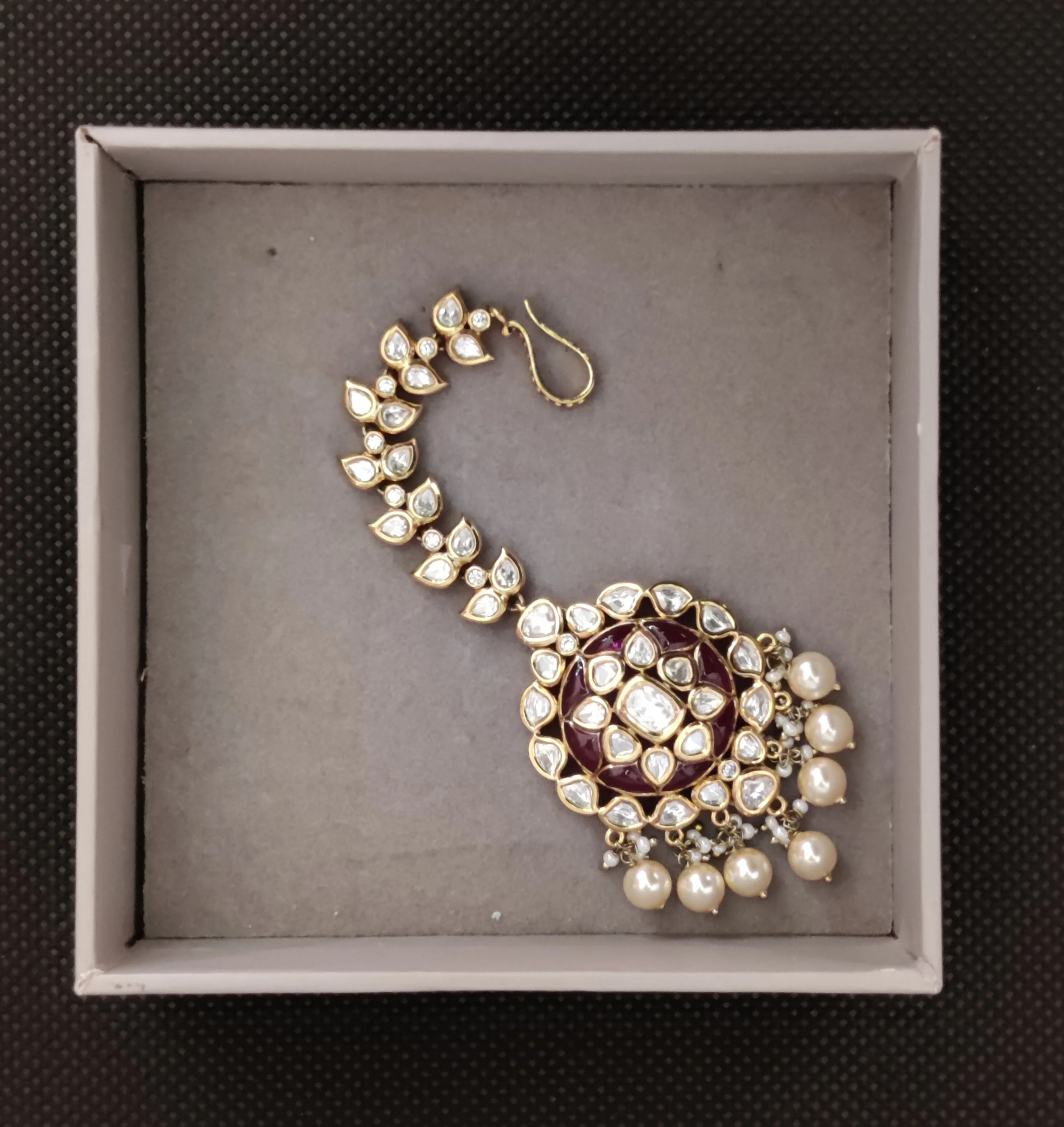 Ruby Red Kundan Bridal Necklace Set with Pearls – Premium Handcrafted Wedding Jewellery - Image 3