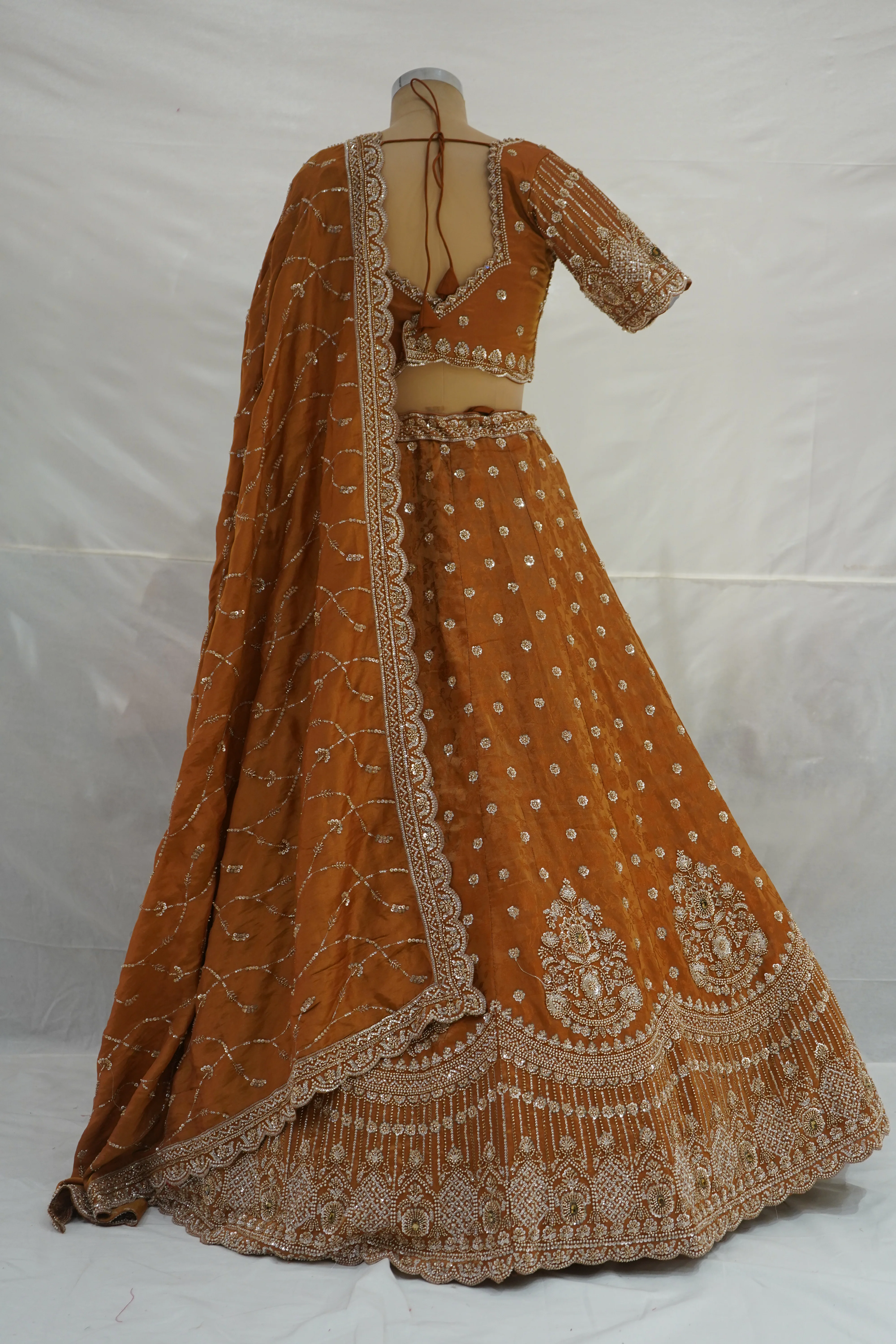Rust Orange Designer Bridal Lehenga Set with Heavy Embroidery & Statement Dupatta - Image 7