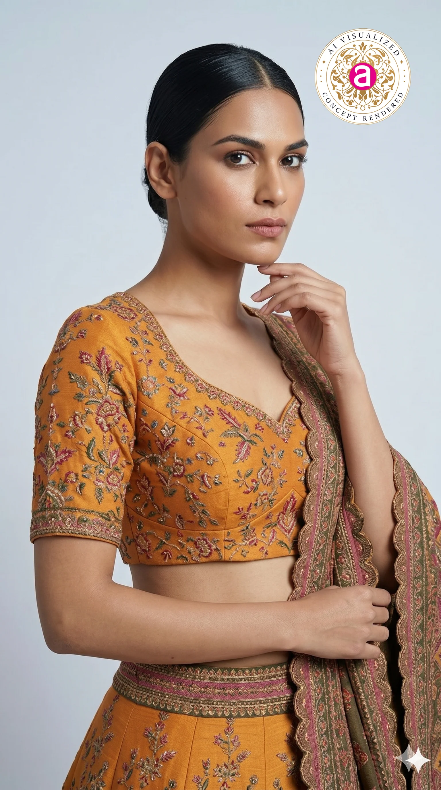 Rust Orange Printed Lehenga Choli with Traditional Border Dupatta - Image 2