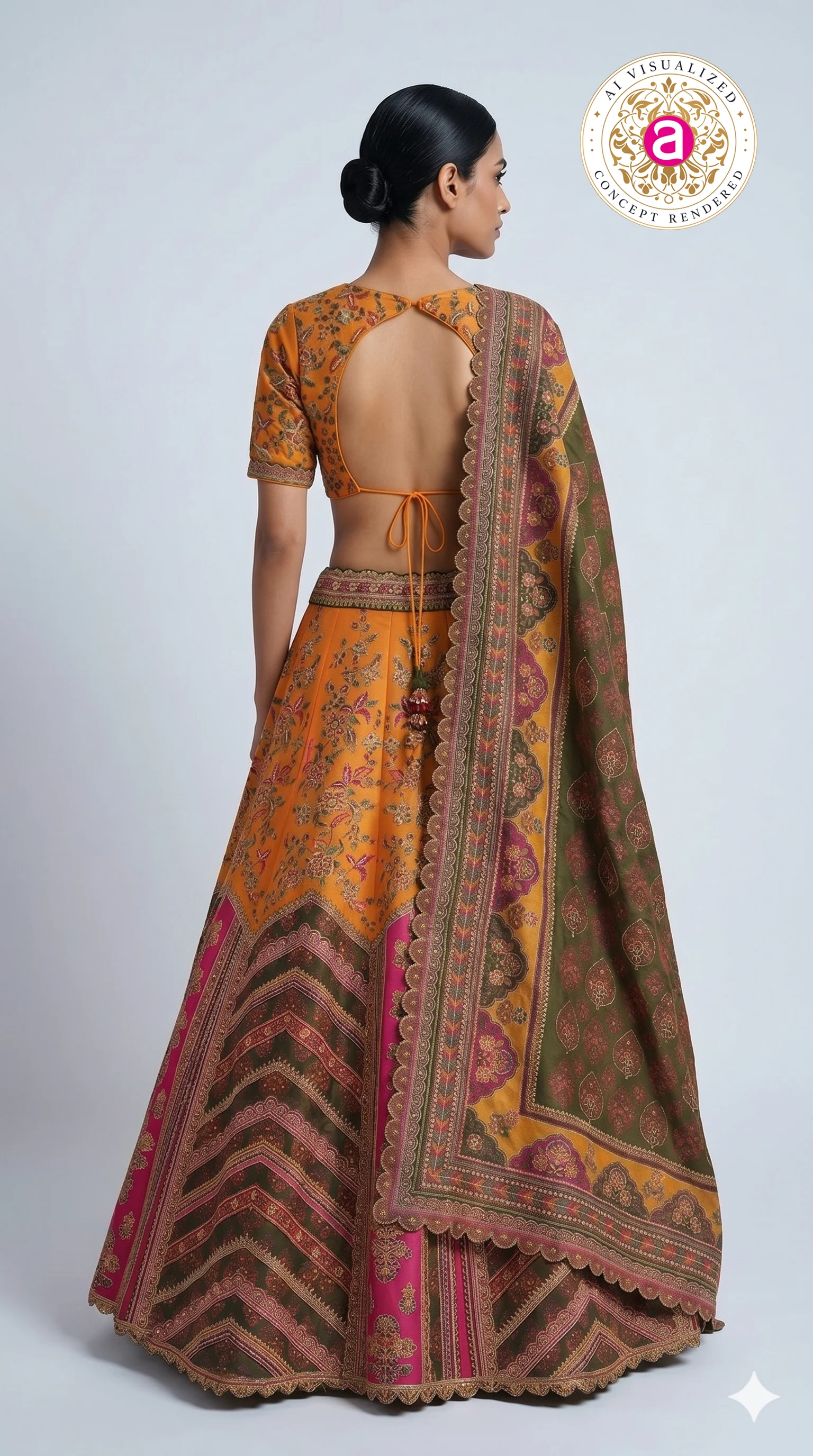Rust Orange Printed Lehenga Choli with Traditional Border Dupatta - Image 4