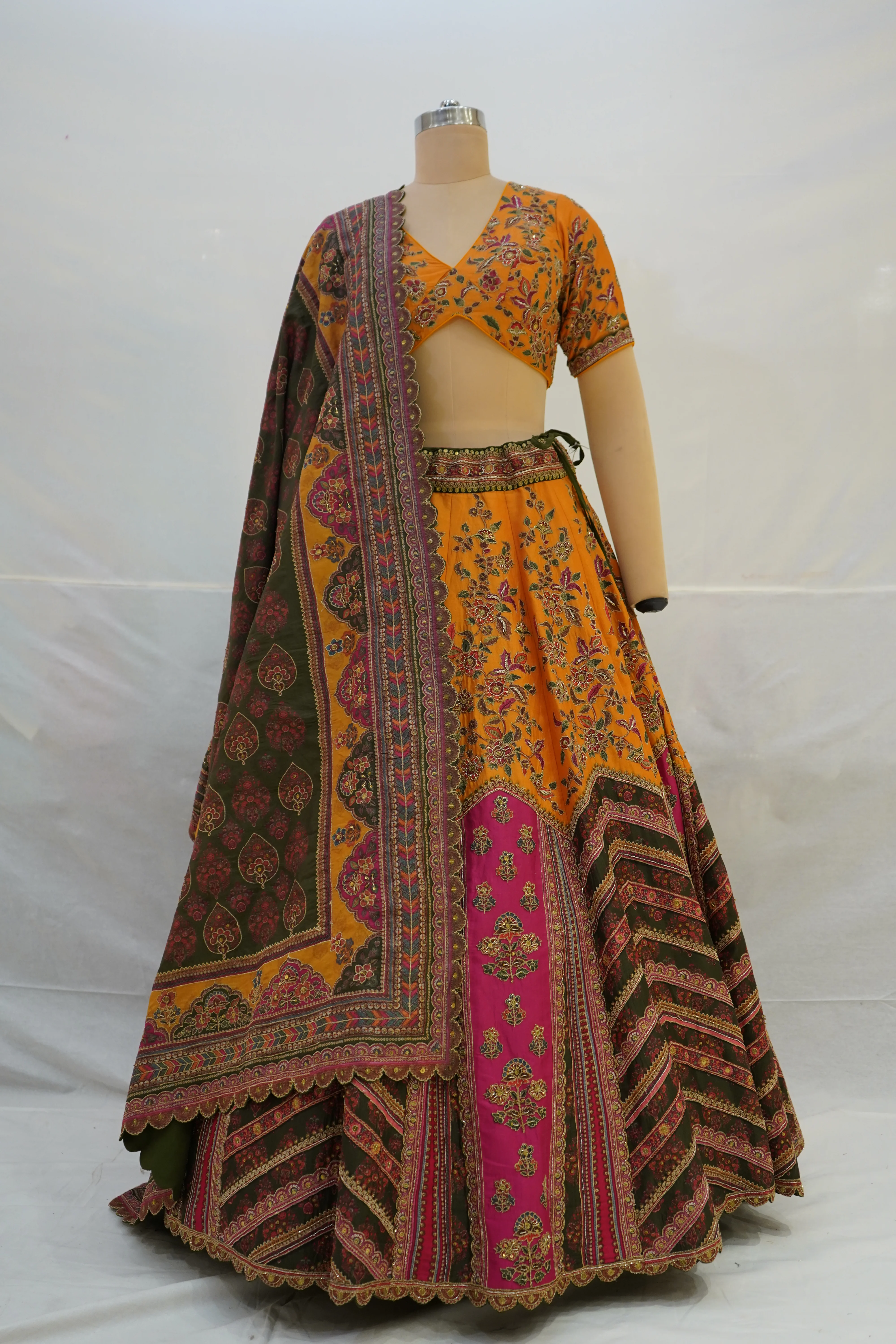Rust Orange Printed Lehenga Choli with Traditional Border Dupatta - Image 7