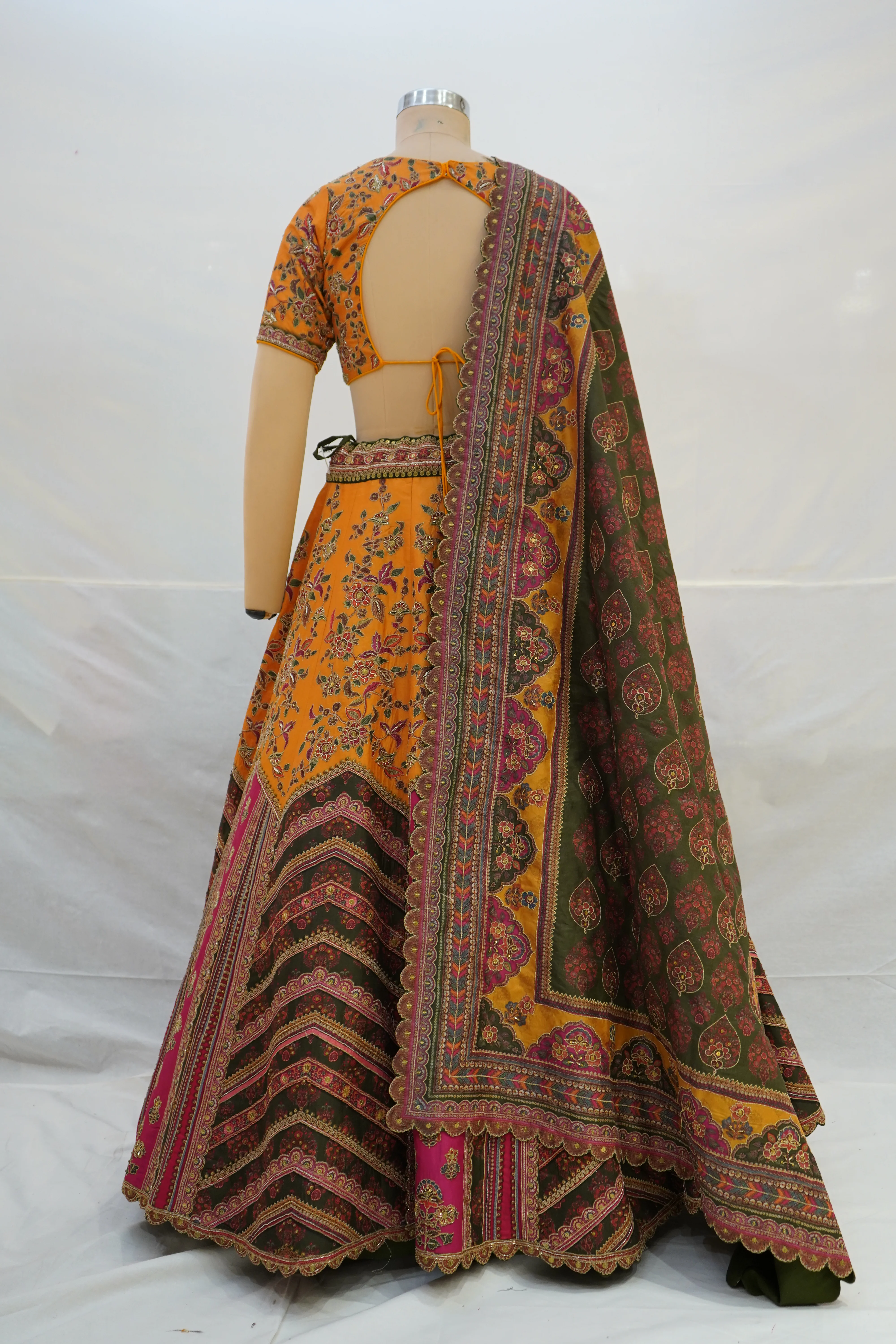 Rust Orange Printed Lehenga Choli with Traditional Border Dupatta - Image 8