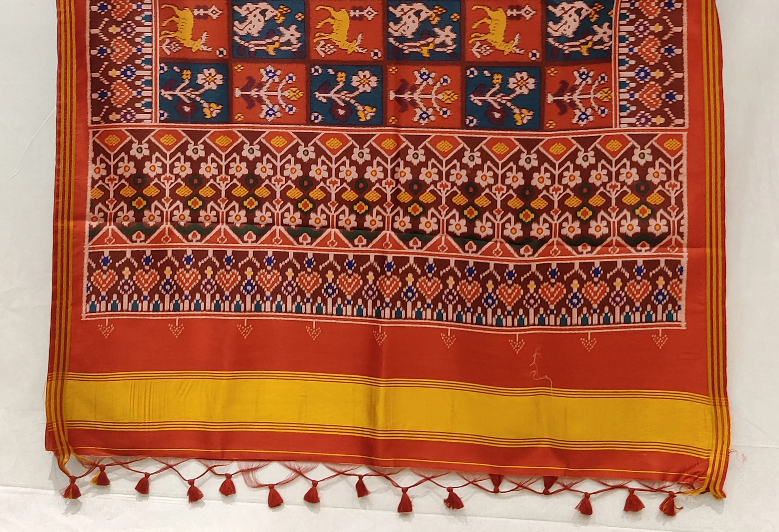 Rust Red Traditional Patola Inspired Silk Blend Saree with Heritage Motifs P20 - Image 3