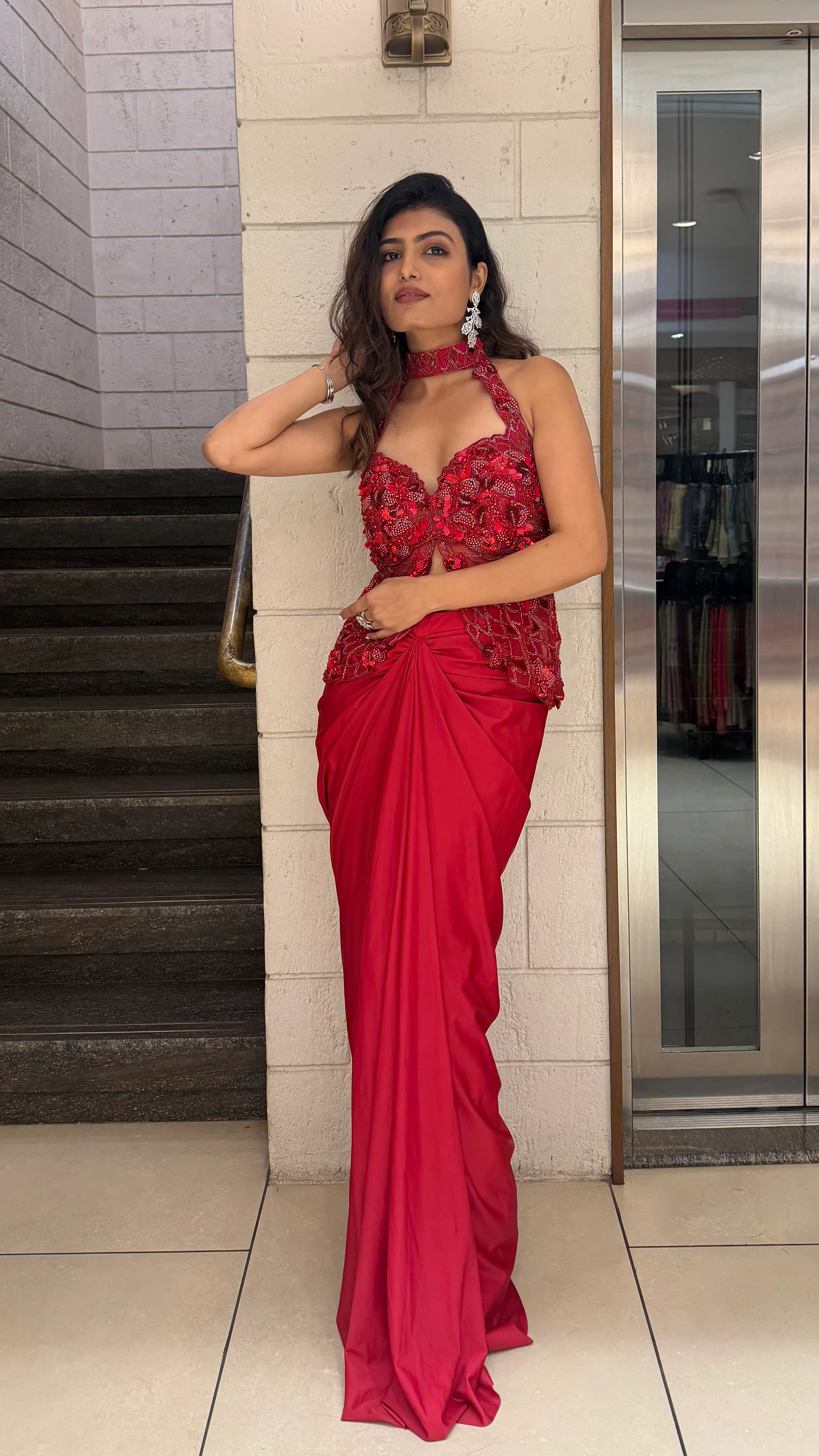 Red Designer Indo-Western - Image 3