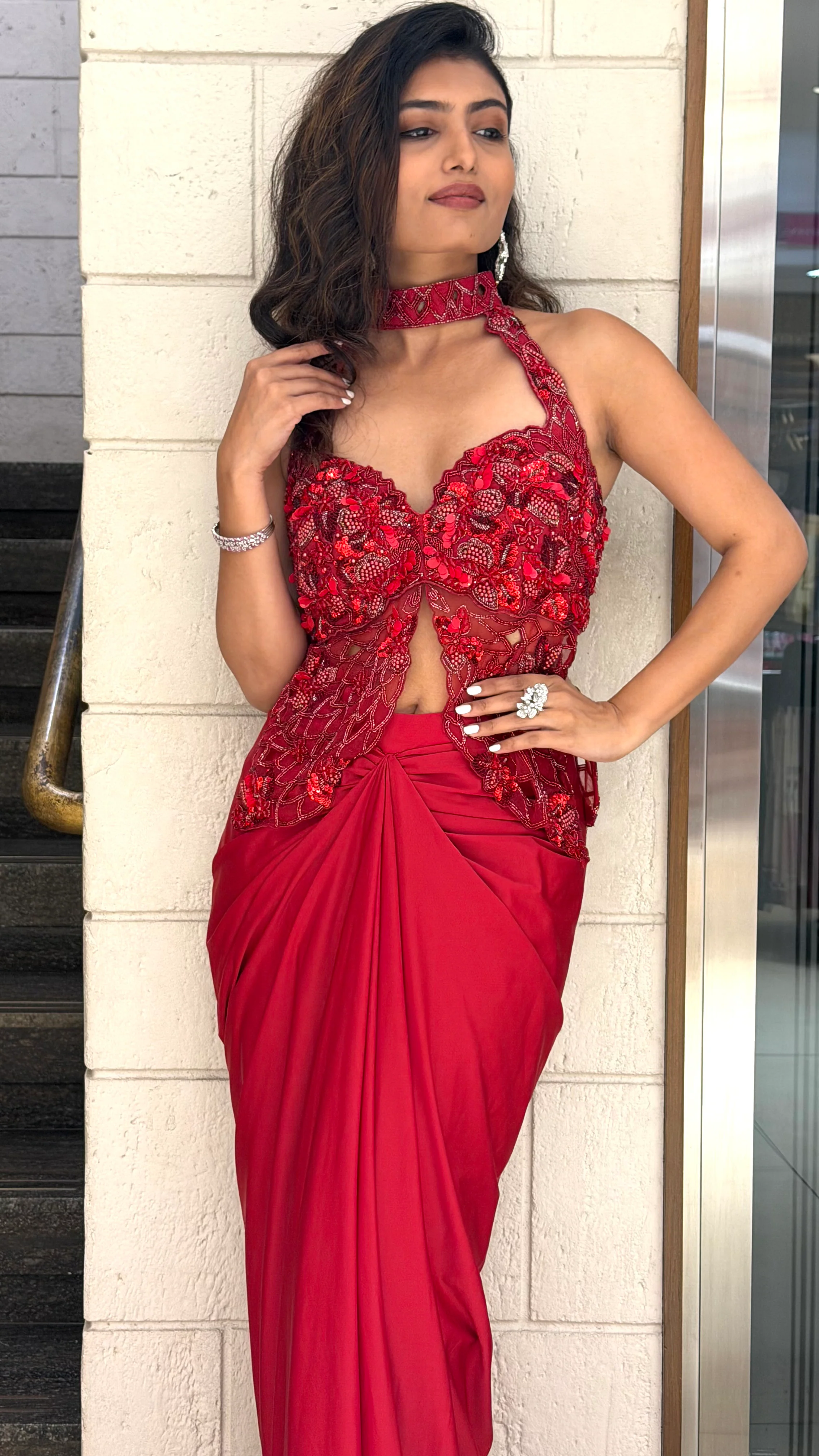 Red Designer Indo-Western - Image 5