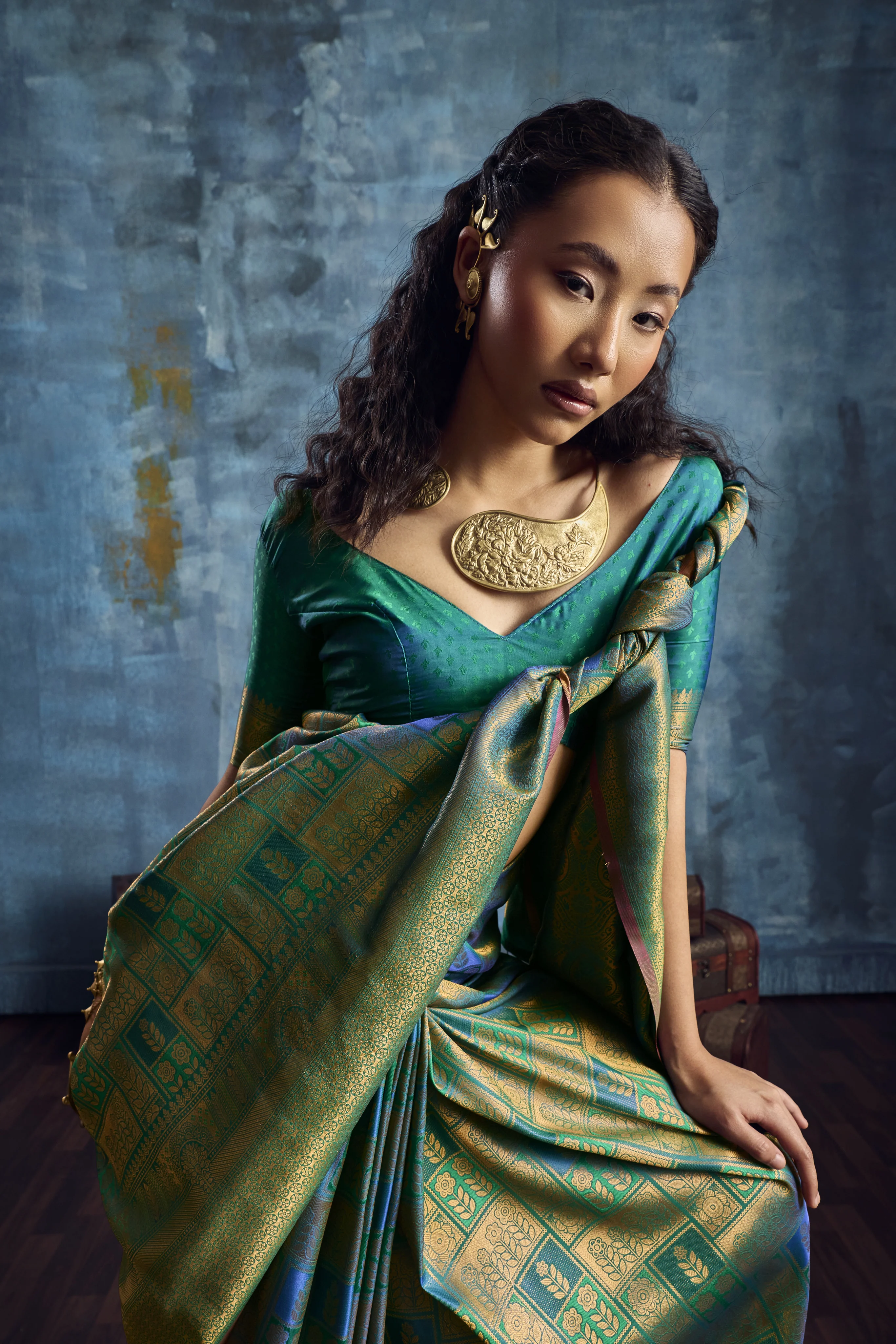 Sea Green Handloom Silk Saree with Gold Zari Weaving - Image 6