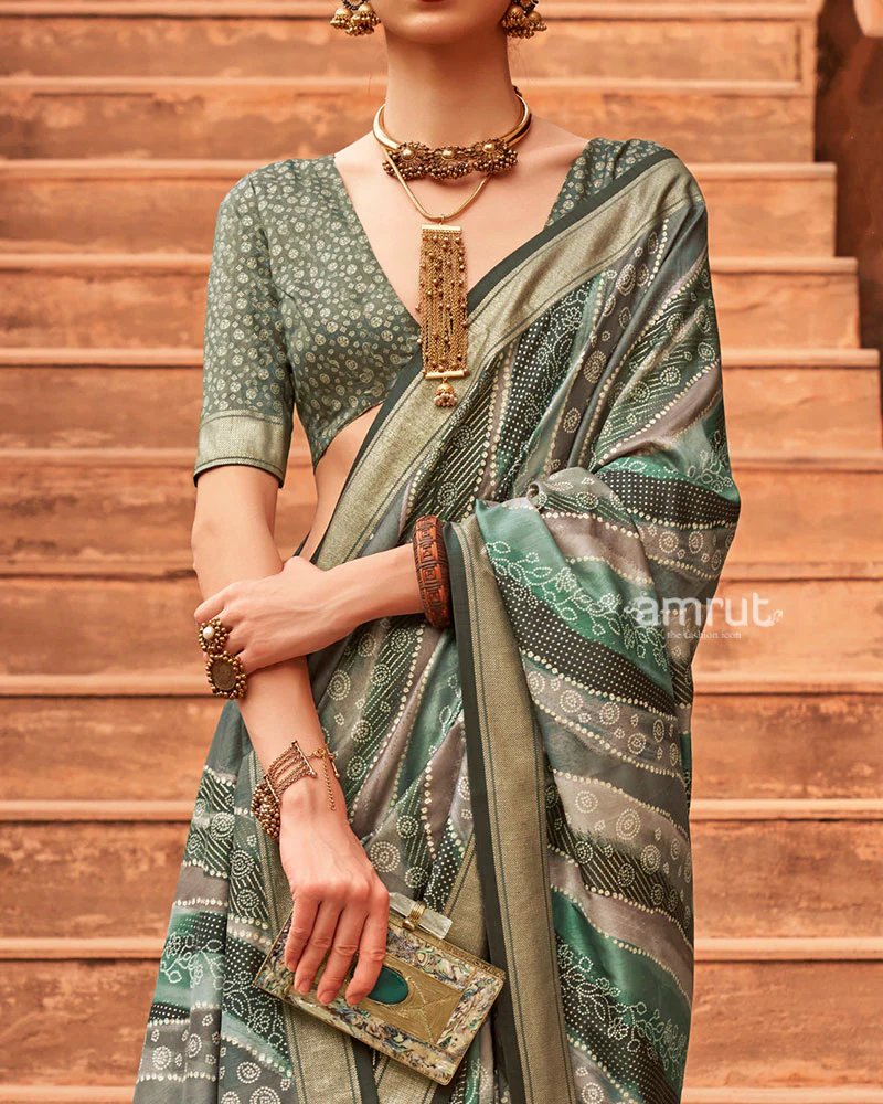 Sea Green Zari Weaving Silk Saree with Unstitched Blouse - Image 3