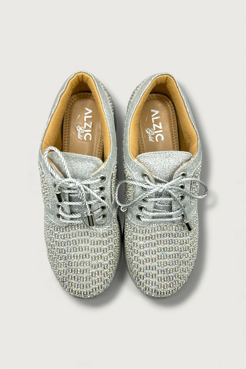 Silver Crystal-Embellished Platform Sneakers – Designer Festive Footwear - Image 4