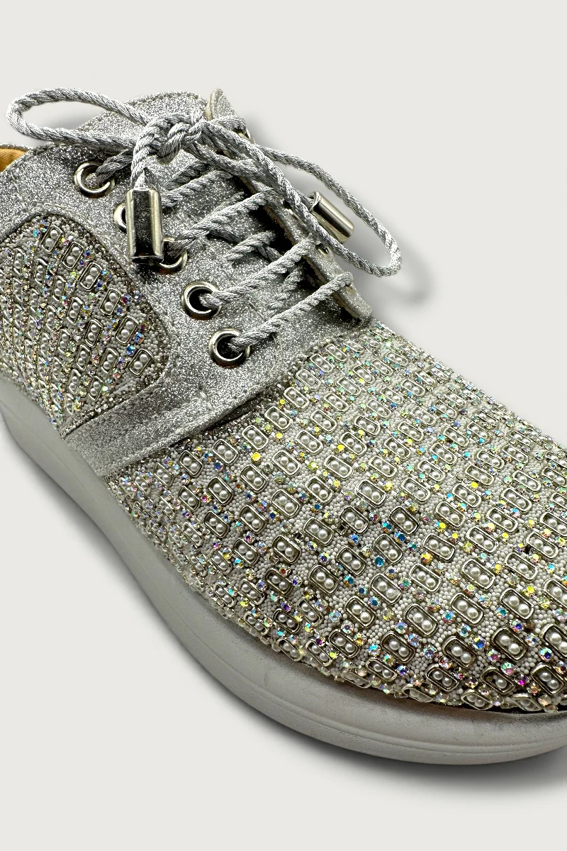 Silver Crystal-Embellished Platform Sneakers – Designer Festive Footwear - Image 5