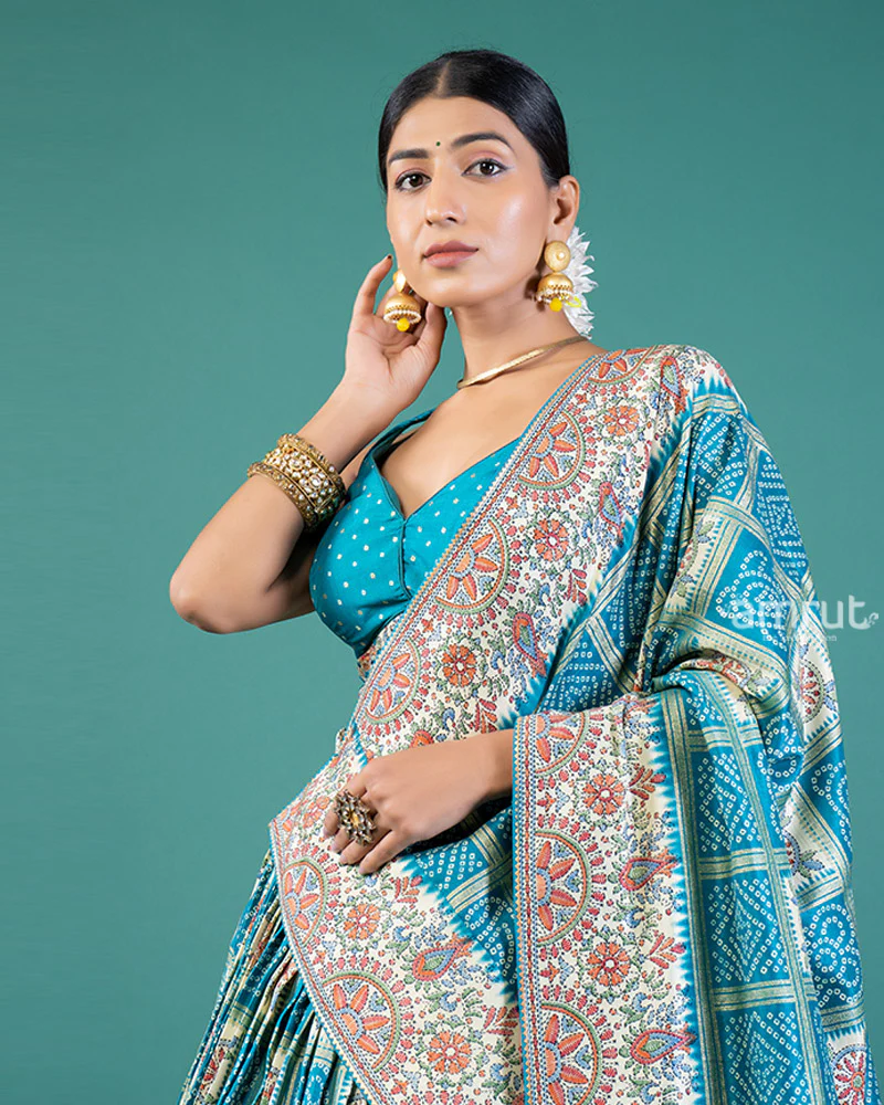 Sky Blue Lehenga Embroidered Choli with Dupatta - Image 2
