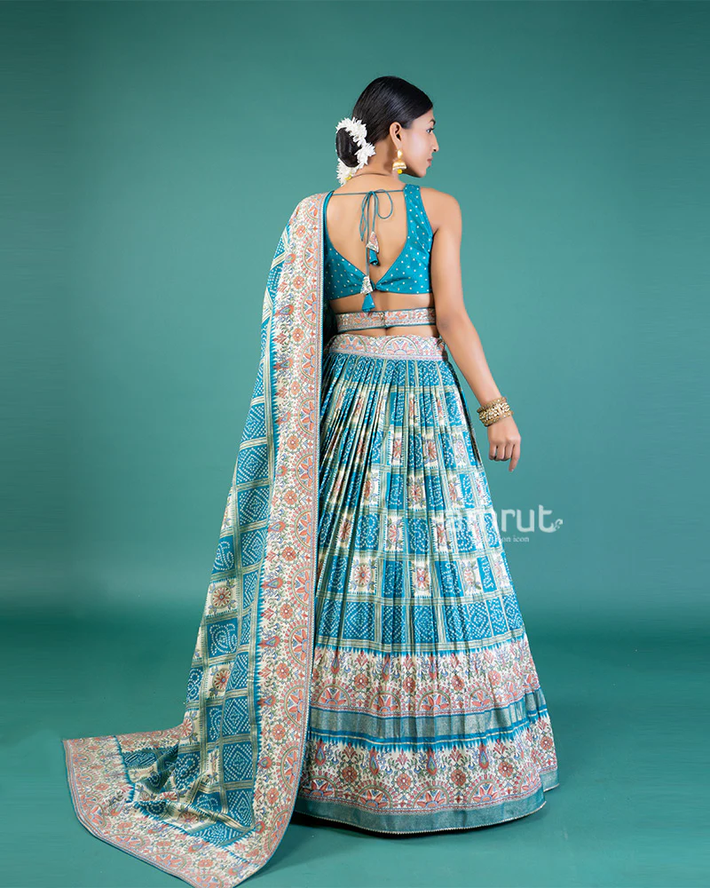 Sky Blue Lehenga Embroidered Choli with Dupatta - Image 3