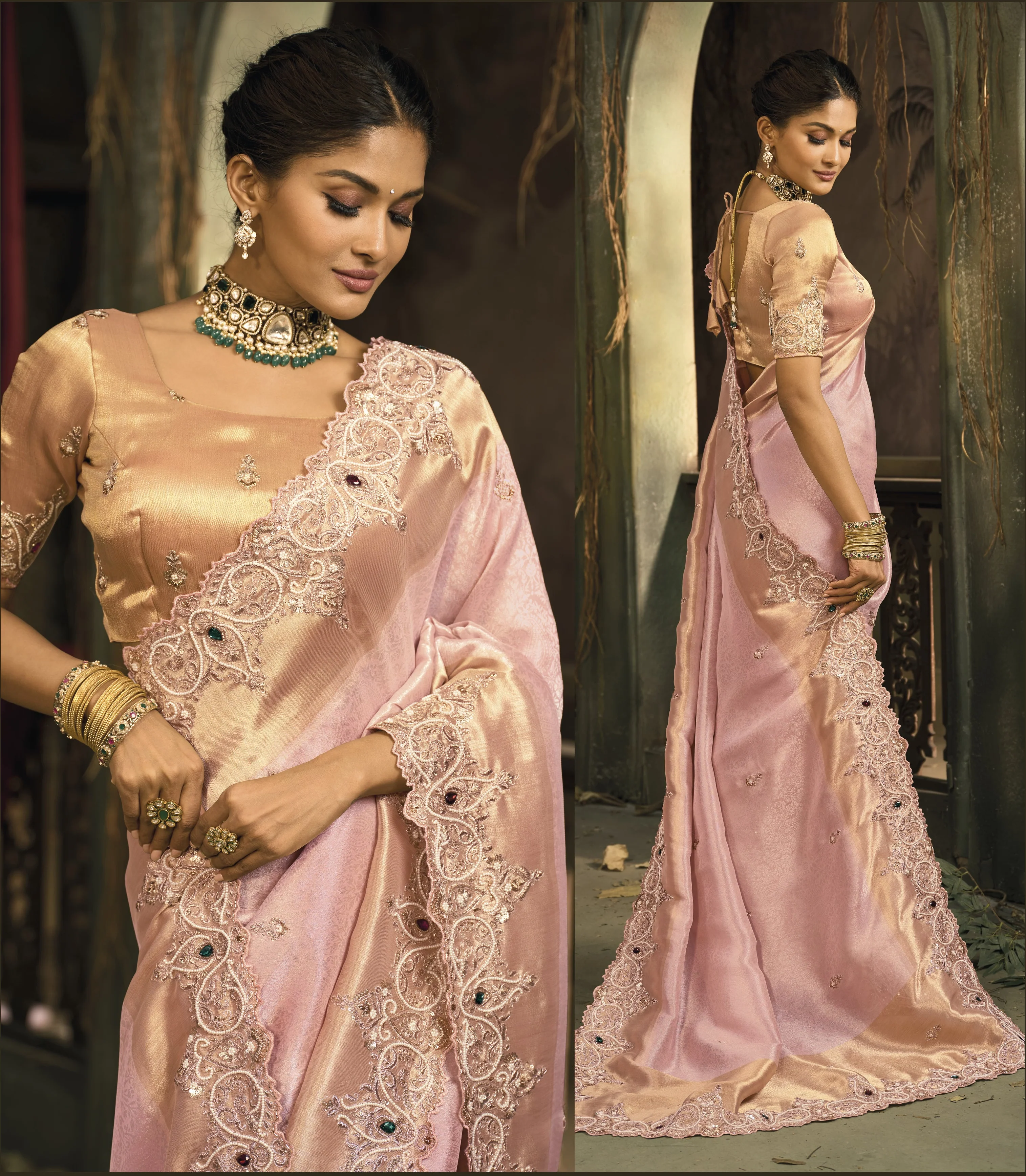 Soft Blush Pink Silk Saree with Intricate Embroidery & Zari Border - Image 2