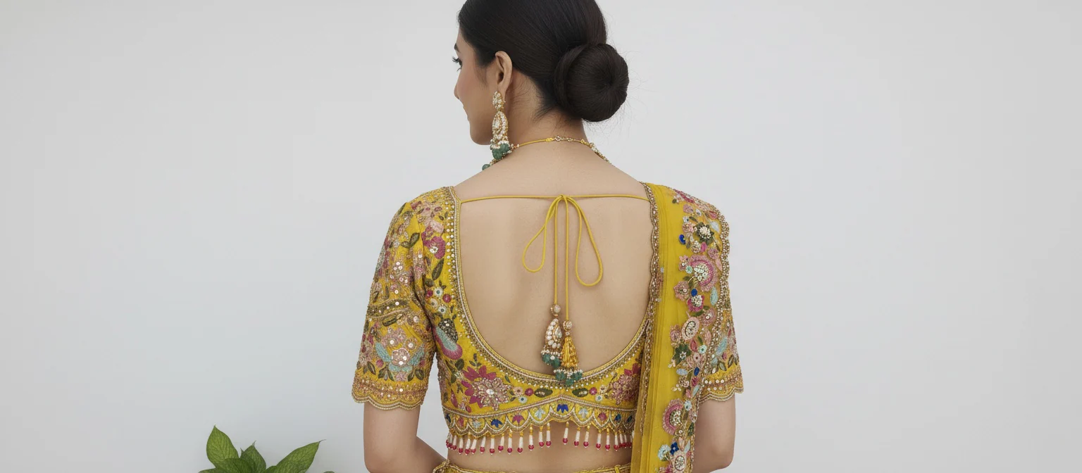 Sunlit Yellow & Blush Pink Hand-Embroidered Silk Lehenga with Mirror and Resham Work - Image 8