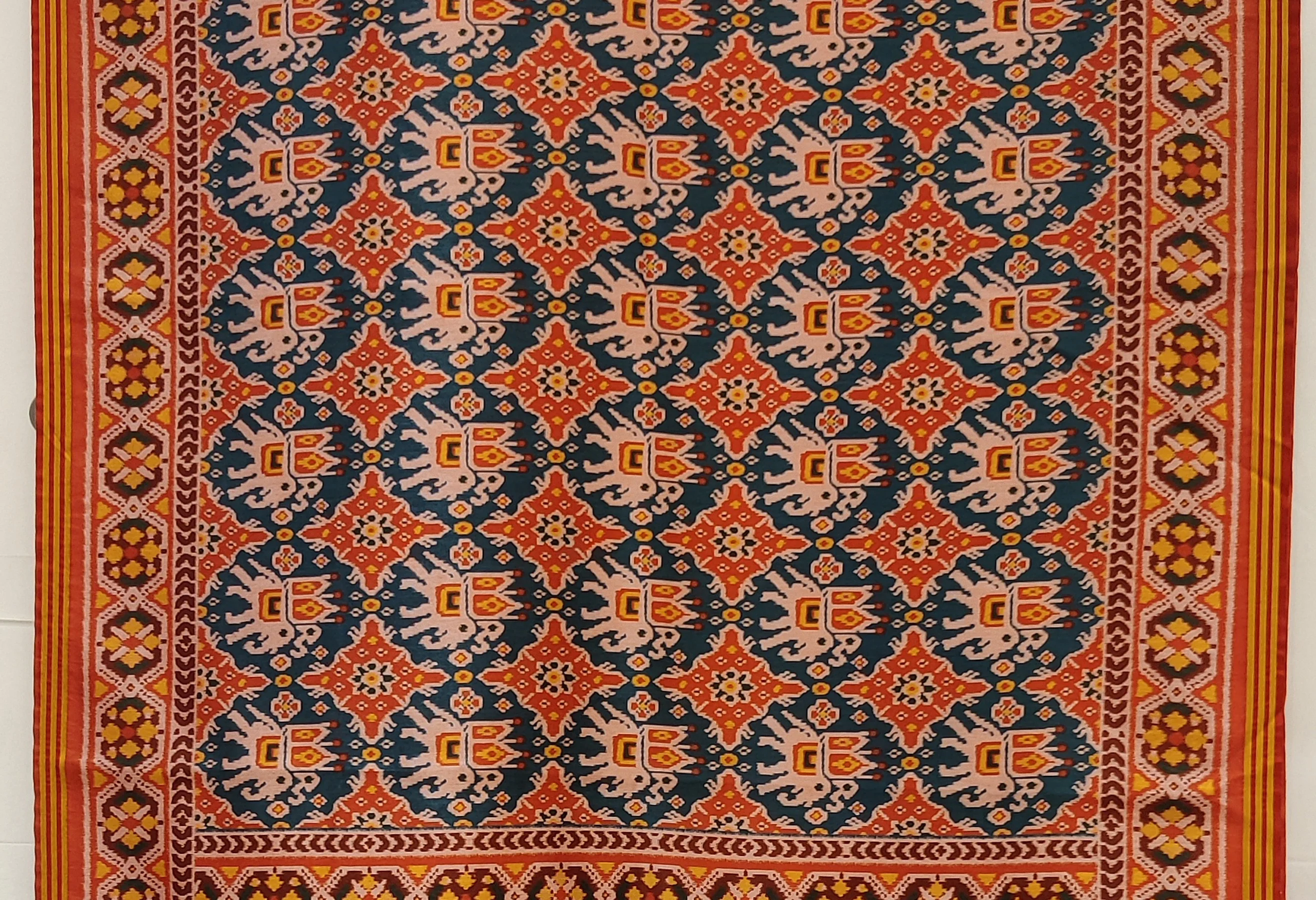 Teal Blue & Rust Orange Traditional Patola Inspired Silk Blend Saree with Heritage Motifs P175 - Image 2