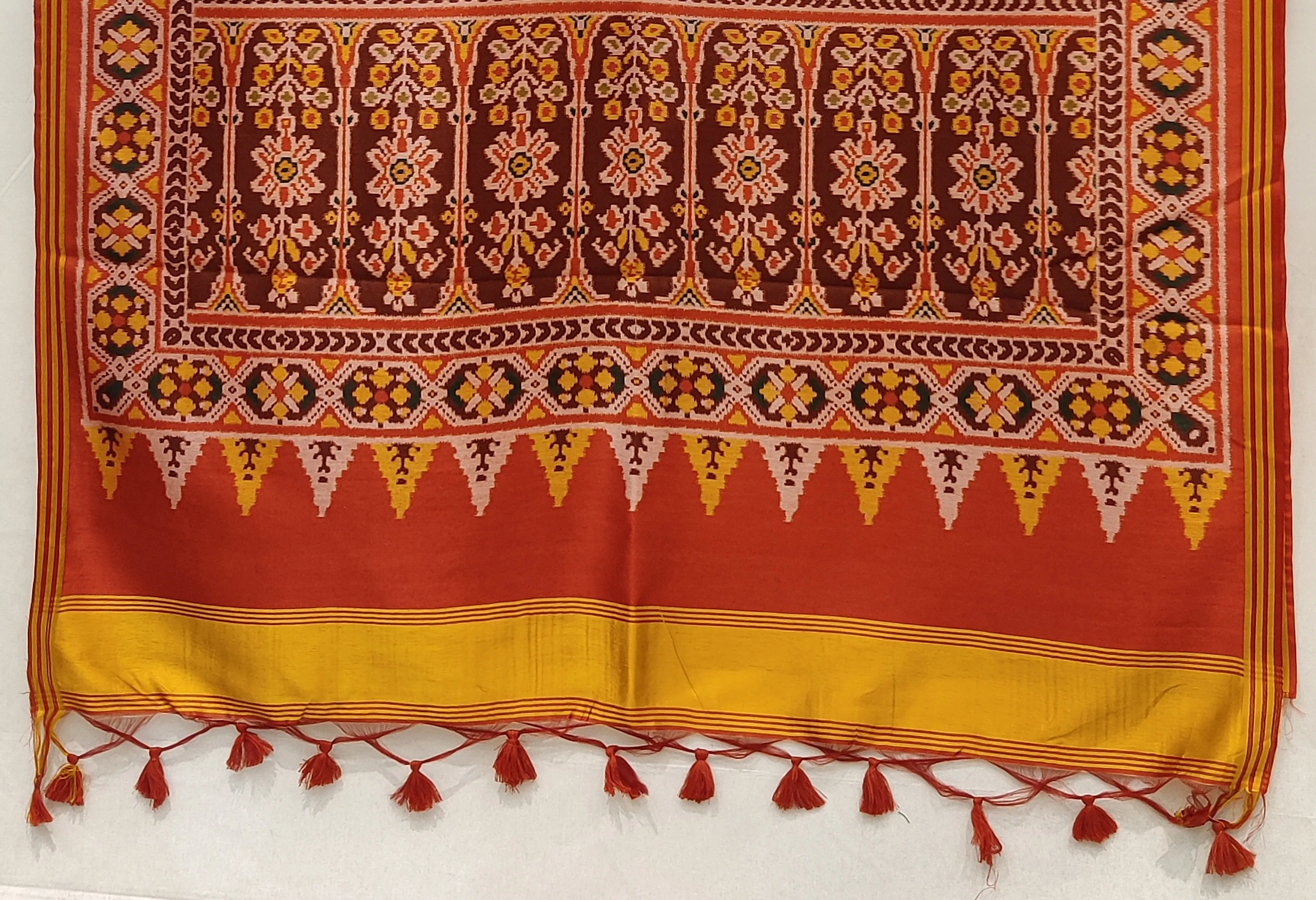 Teal Blue & Rust Orange Traditional Patola Inspired Silk Blend Saree with Heritage Motifs P175 - Image 3