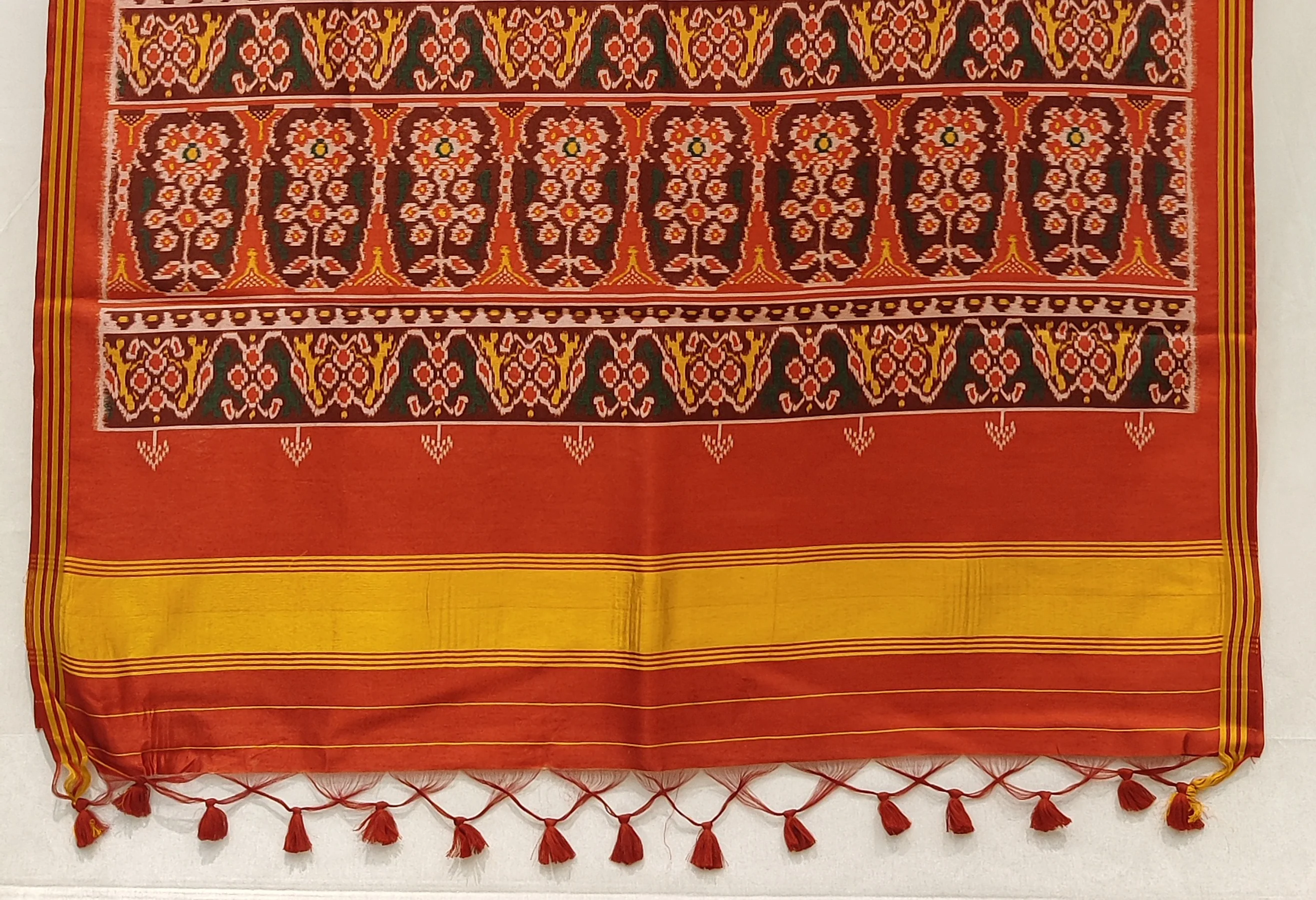 Teal Blue & Rust Red Traditional Patola Inspired Silk Blend Saree with Folk Motifs P106 - Image 3