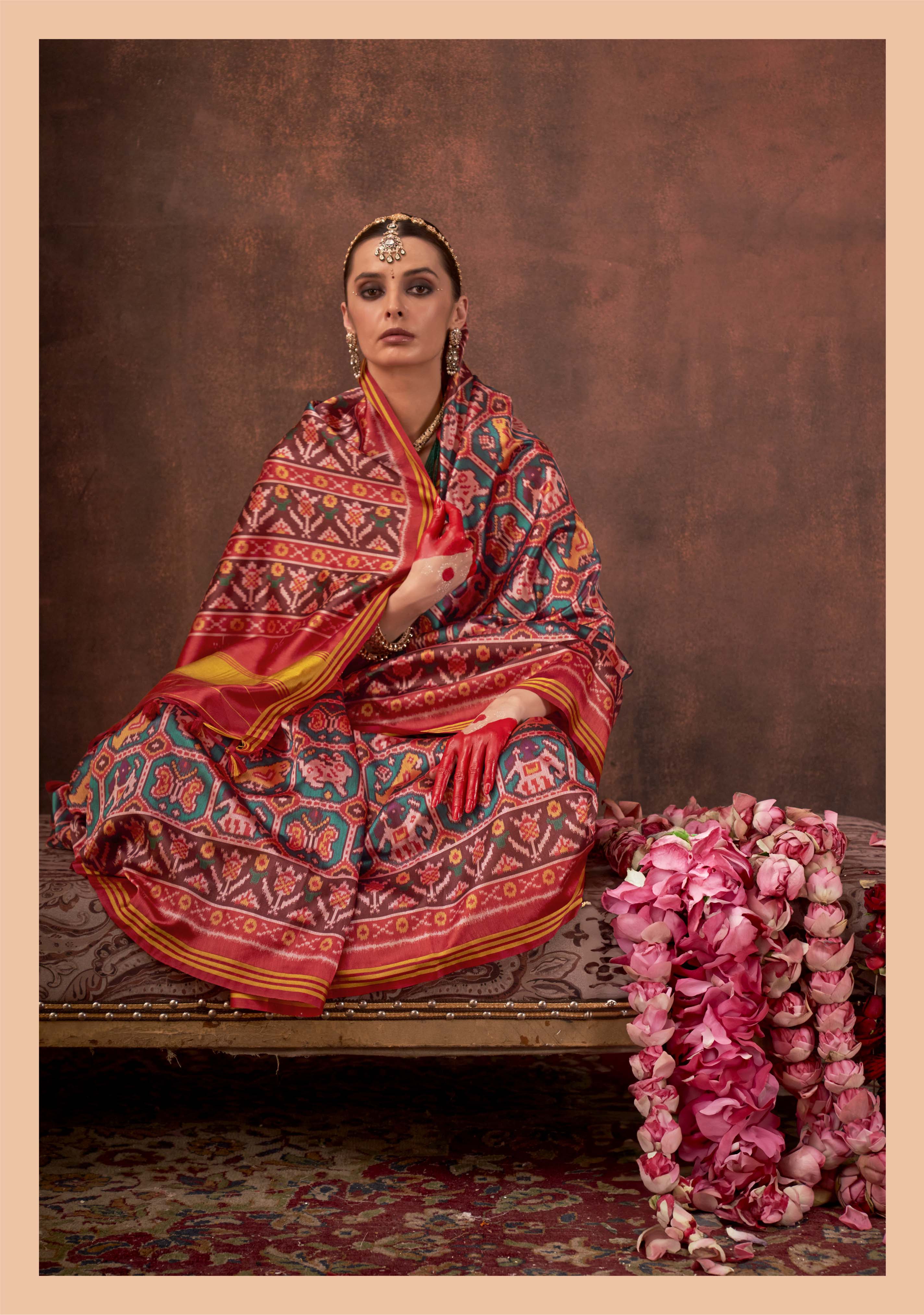 Teal Green & Red Signature Patan Patola Soft Silk Saree with Multicolour Ikat Weaving P85 - Image 2