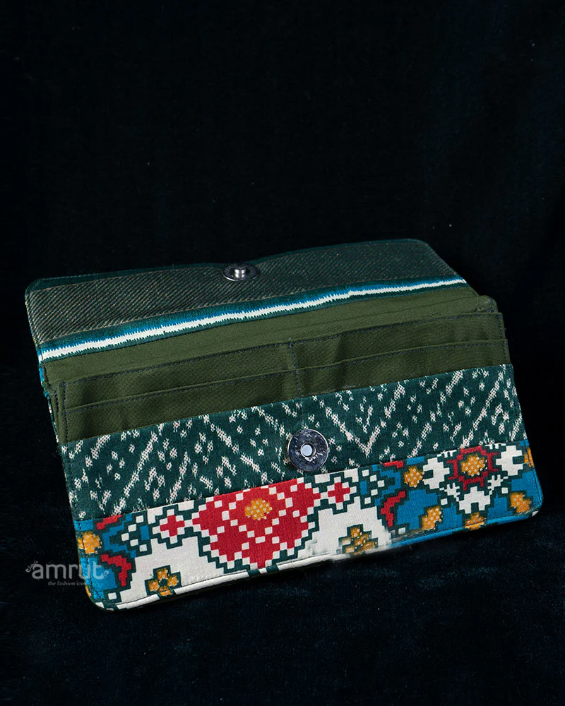 Teal Ikat Fusion Clutch with Contrasting Floral Printed - Image 3