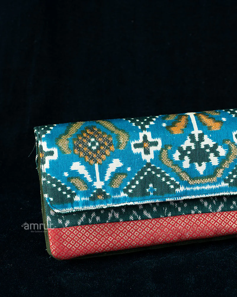 Teal Ikat Layered Wallet with Crimson Diamond Border - Image 2
