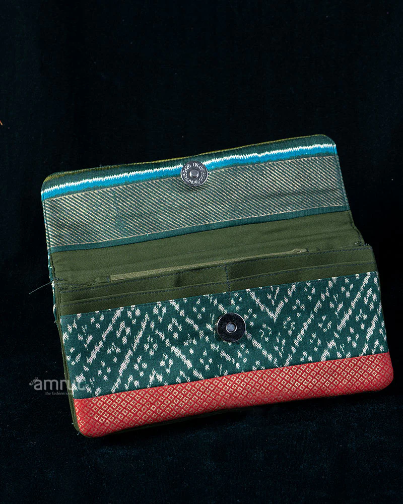 Teal Ikat Layered Wallet with Crimson Diamond Border - Image 3