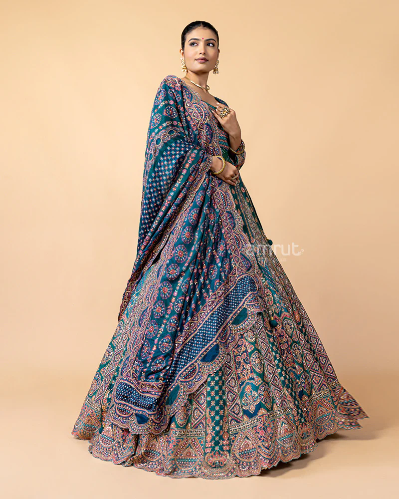 Teal Lehenga Choli with Zardozi Work and Dupatta - Image 4