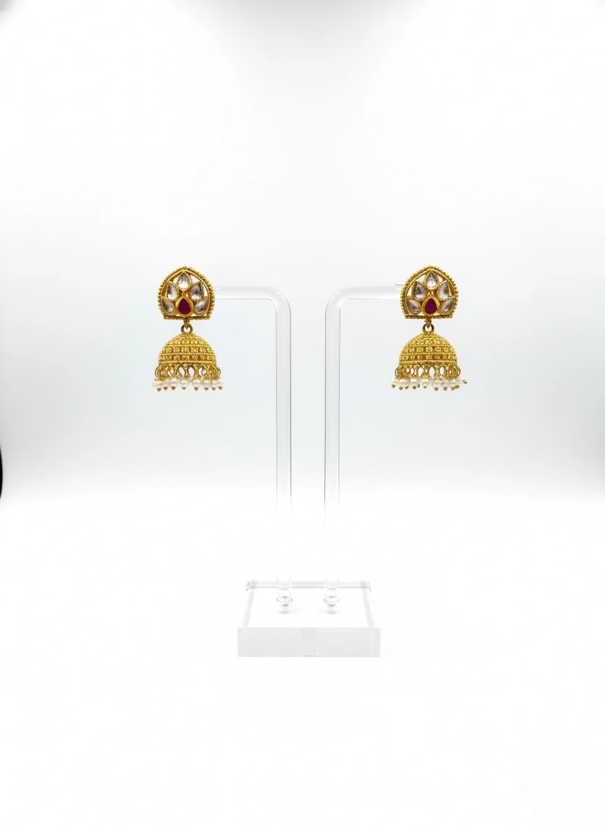 Temple-Inspired Gold Long Necklace Set with Kundan & Meenakari Detailing - Image 2
