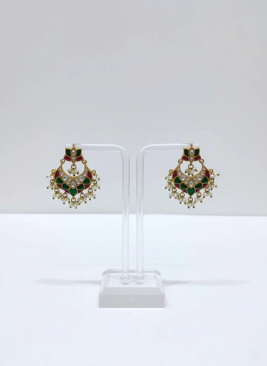Temple Jewellery Lakshmi Haram with Multicolour Stones & Earrings - Image 2
