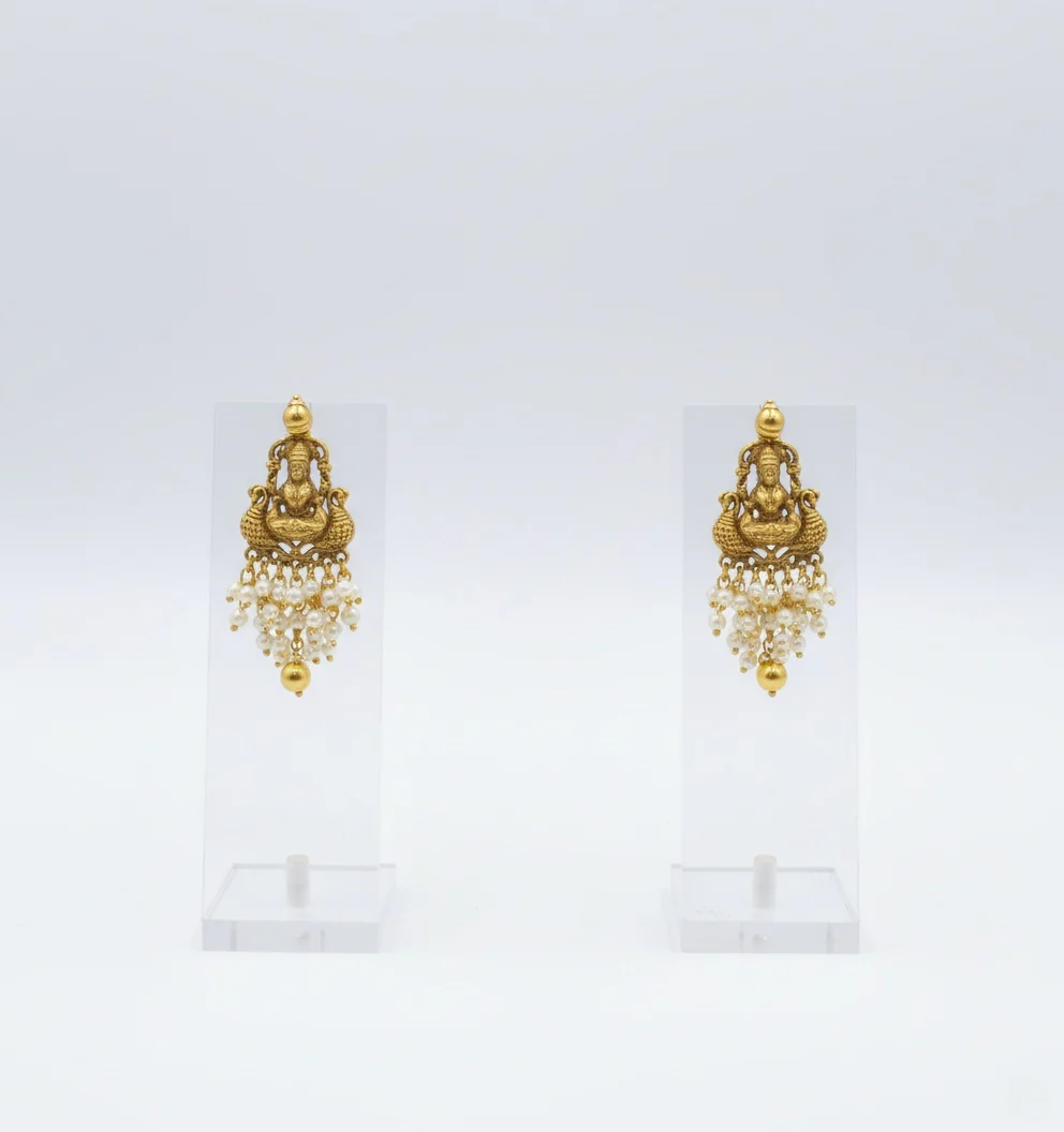 Temple Jewelry Set with Pearl Strands and Lakshmi Pendant - Image 2