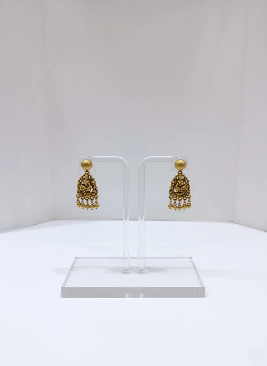 Temple Necklace Set with Radha-Krishna Pendant & Matching Earrings - Image 2