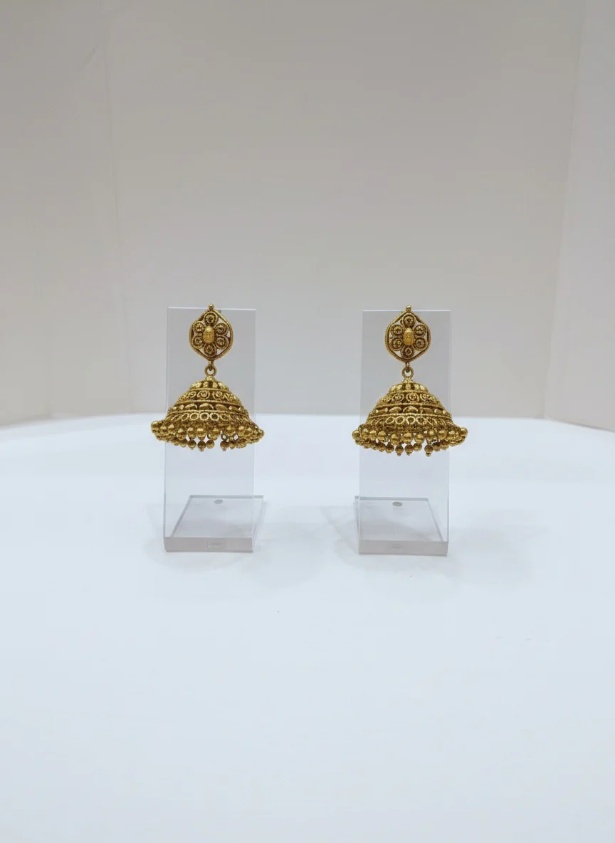 Traditional Gold Coin Necklace Set with Jhumka Earrings - Image 3