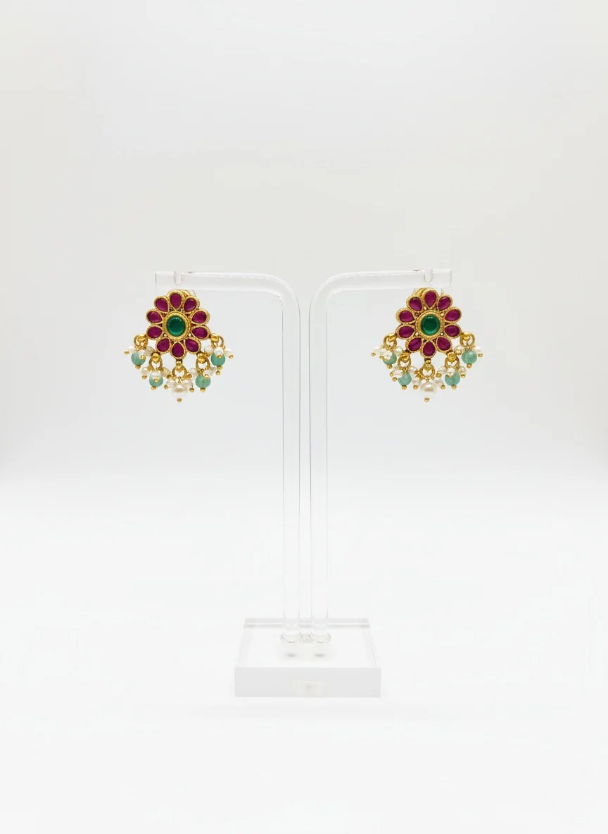 Traditional Gold-Tone Necklace Set with Ruby & Emerald Beads - Image 2